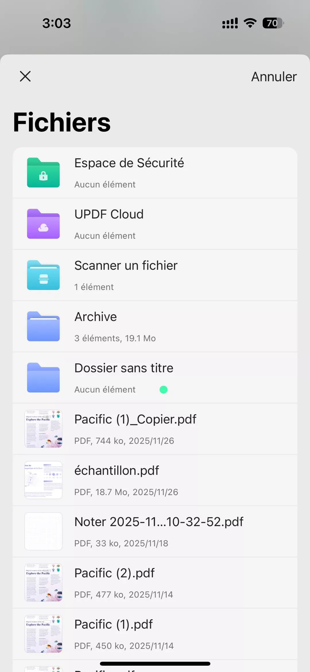 Importer un fichier PDF depuis updf sous iOS