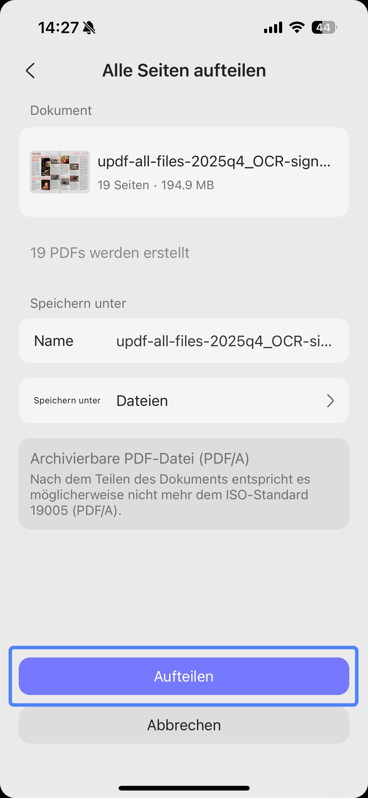 Alle Seiten aufteilen