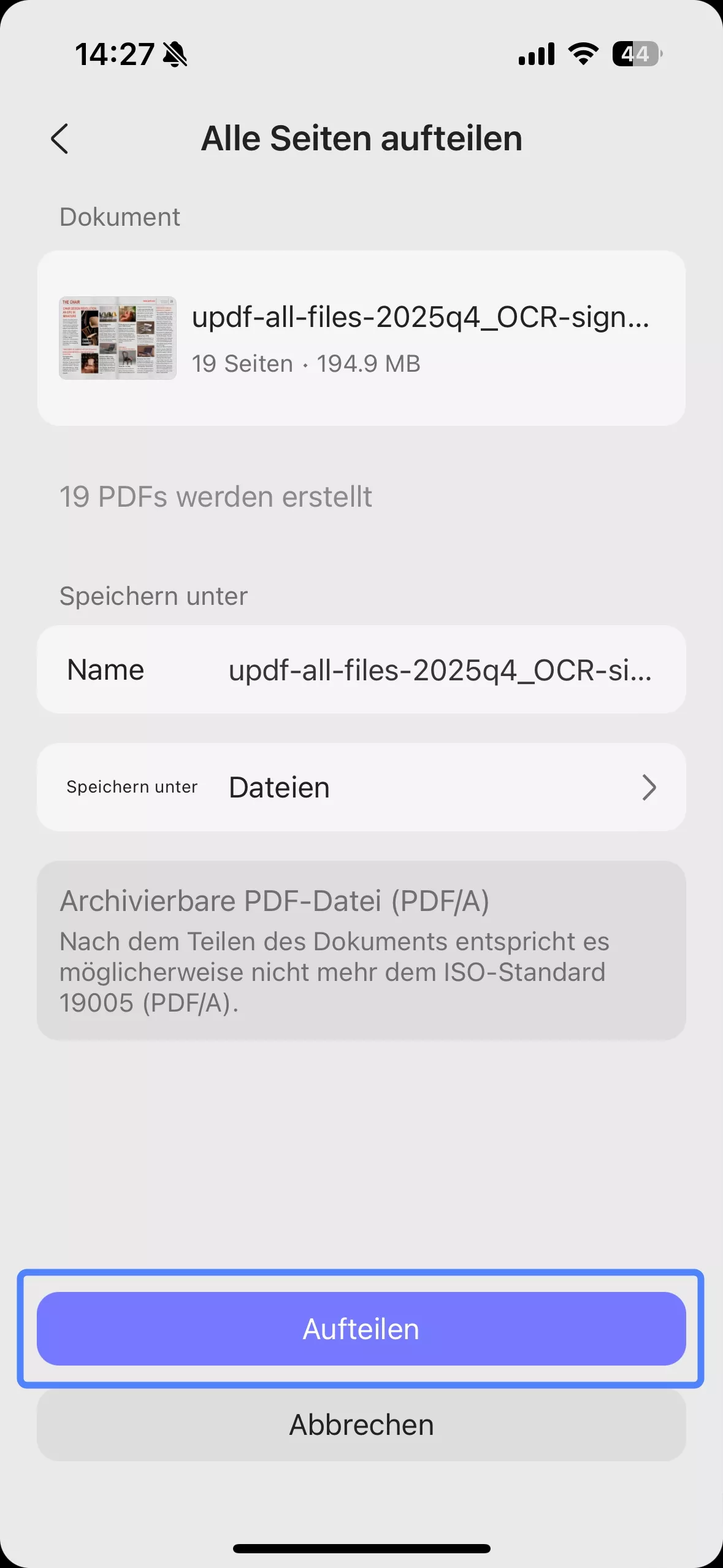 Alle Seiten aufteilen