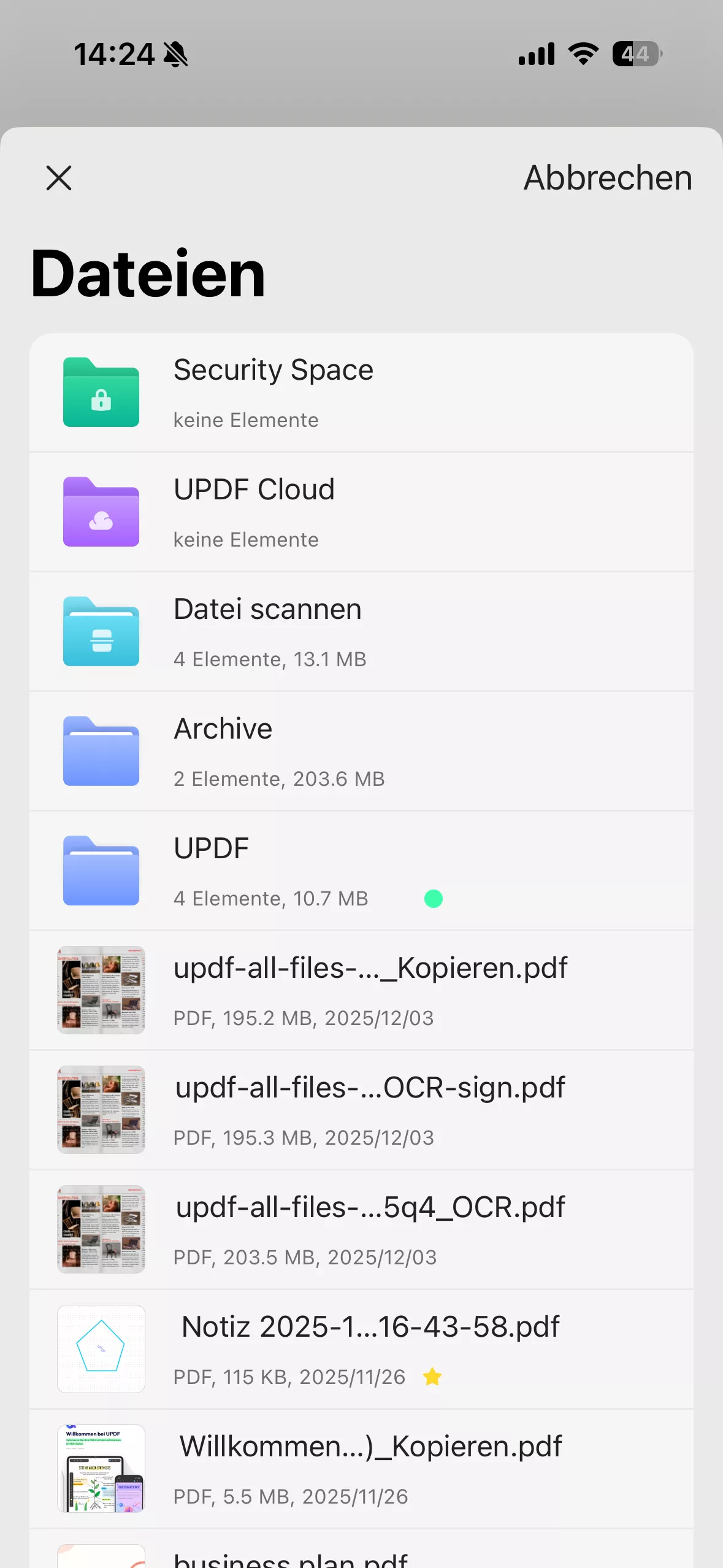 PDF-Datei aus updf ios importieren