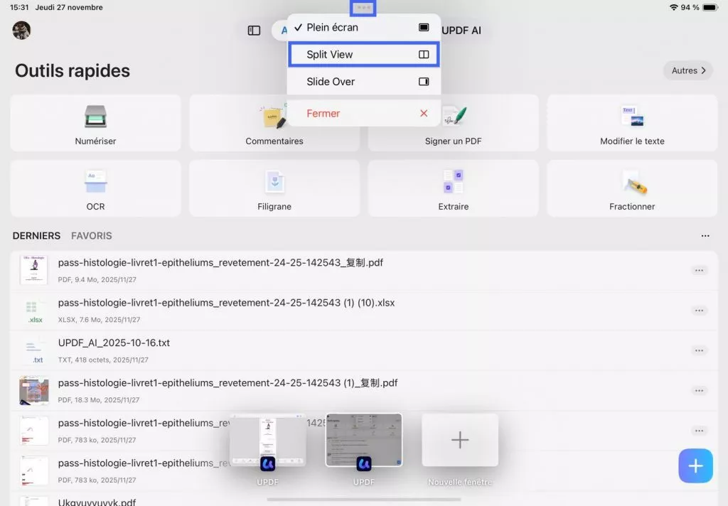 sélectionner le mode double-écran updf