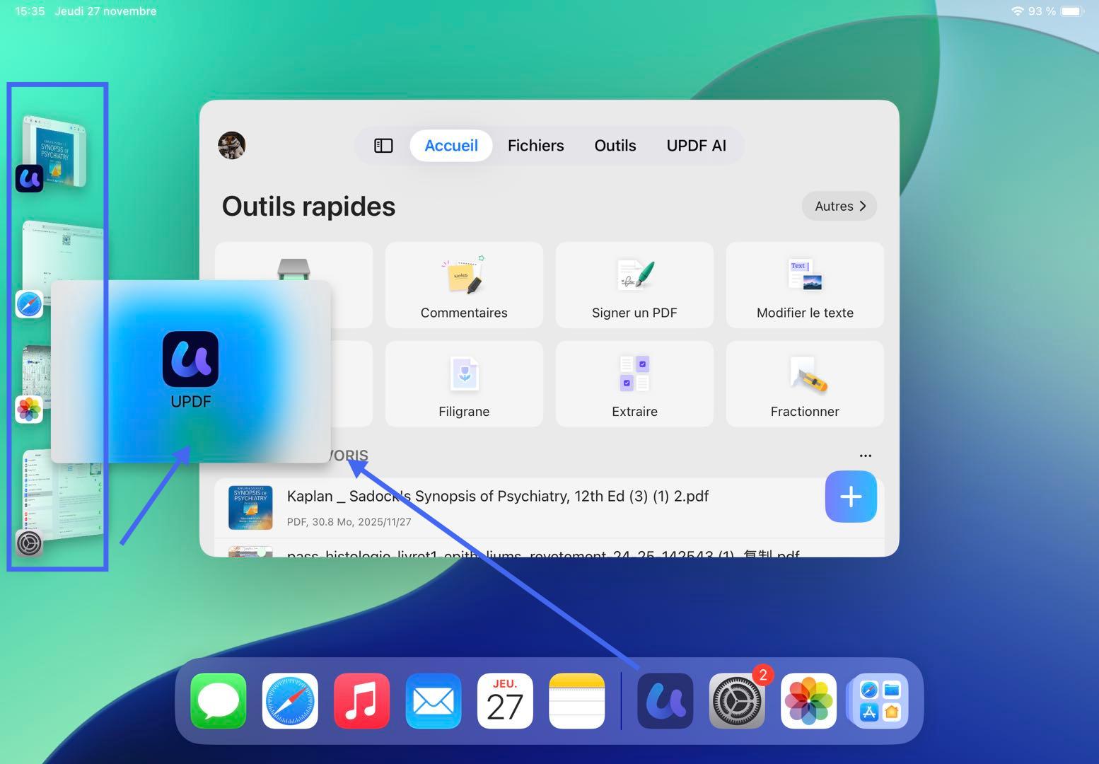 L'application que vous utilisez actuellement passe au premier plan.