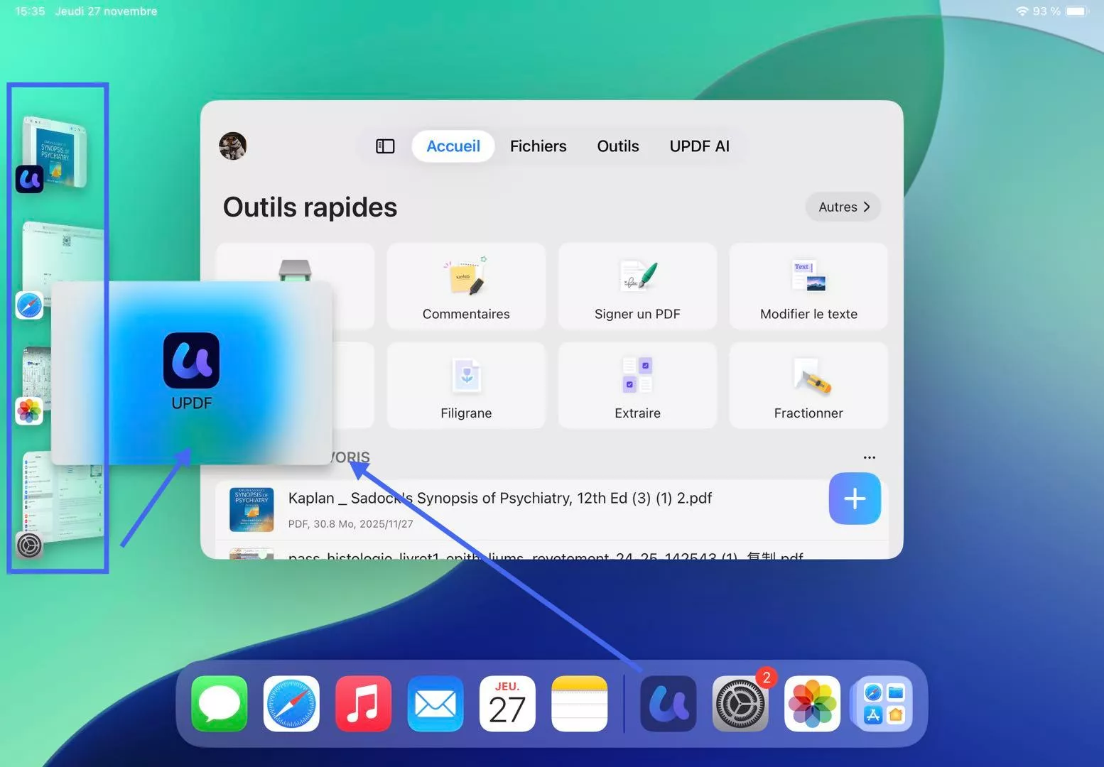 L'application que vous utilisez actuellement passe au premier plan.