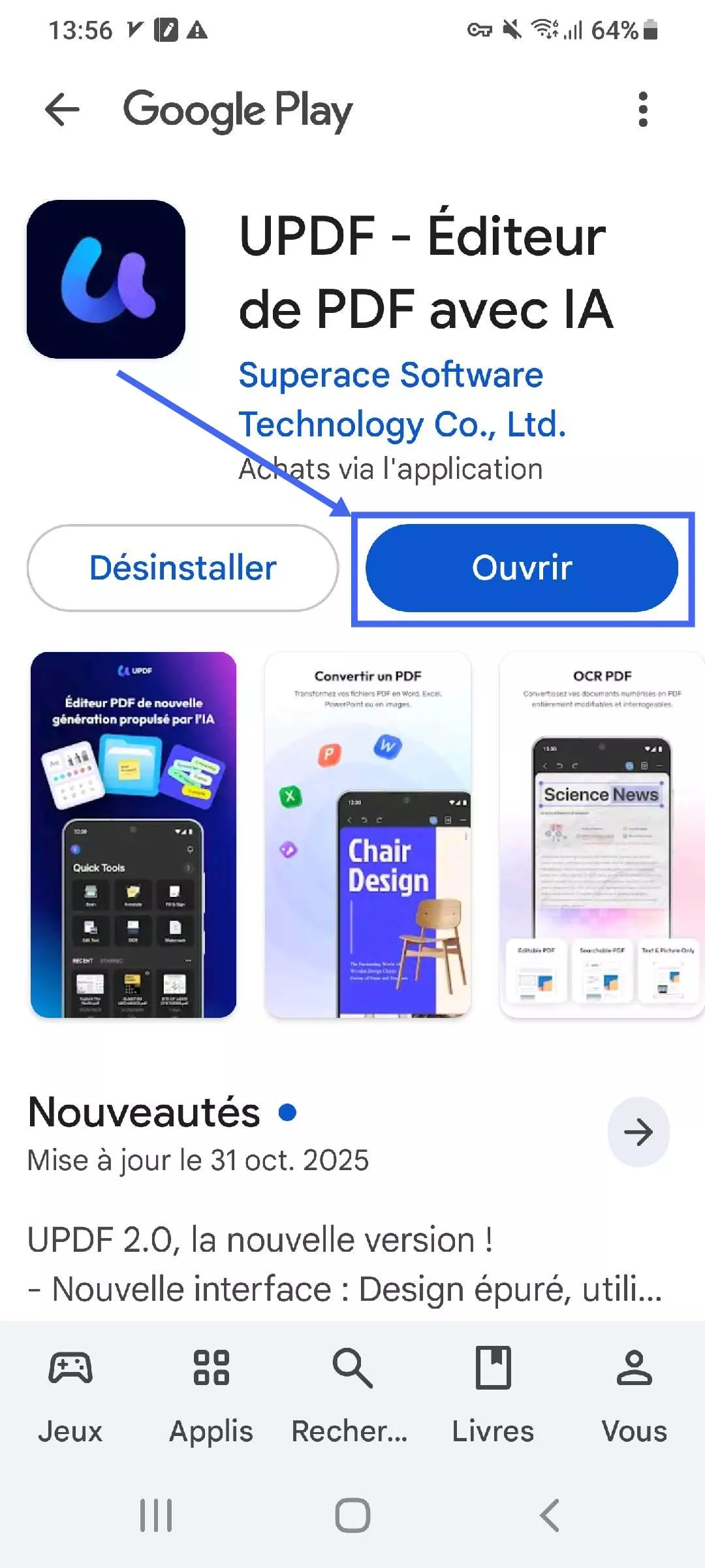 Ouvrir updf dans Google Play