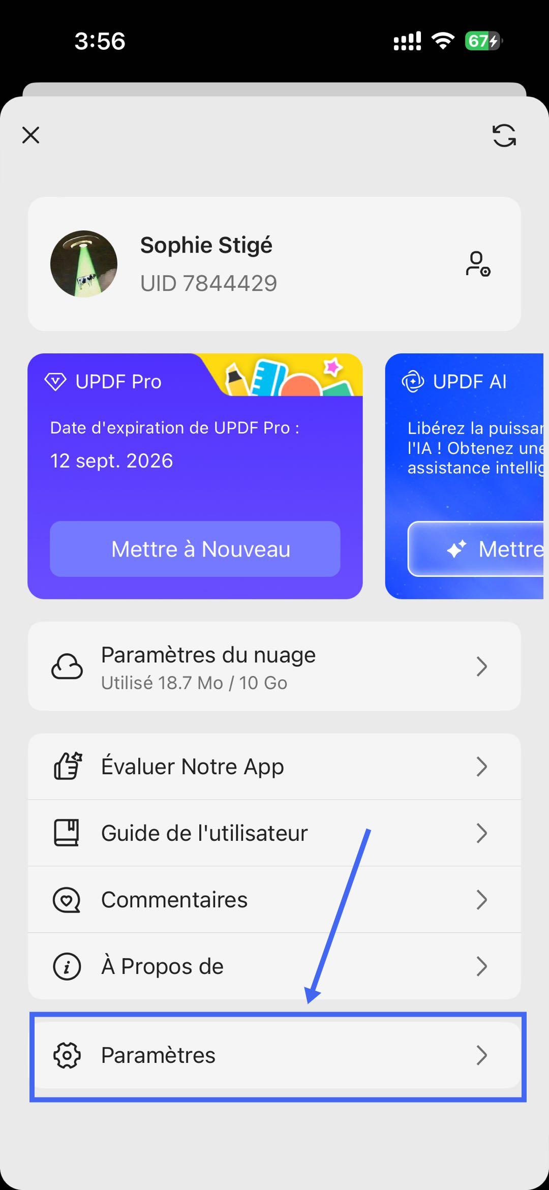 Paramètres iOS de mise à jour