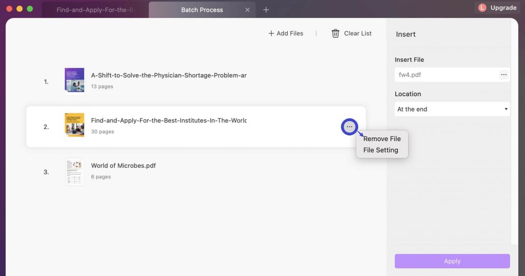 remove the file from list