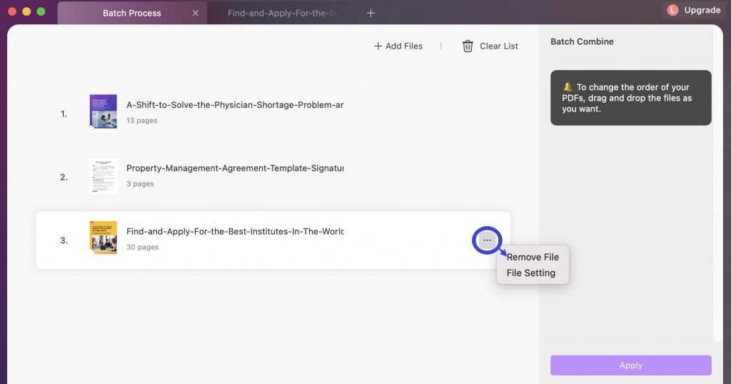 remove the file from the list
