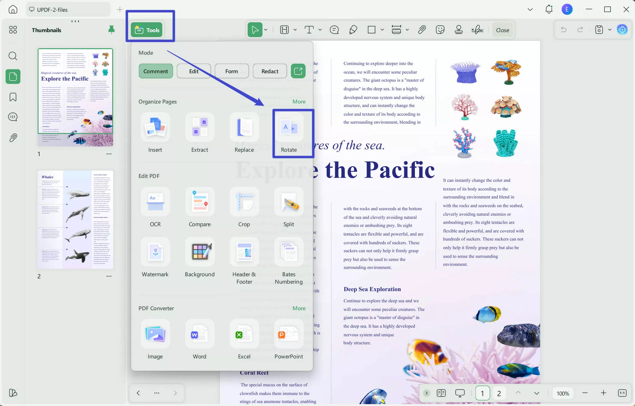 how to save rotated pdf with updf