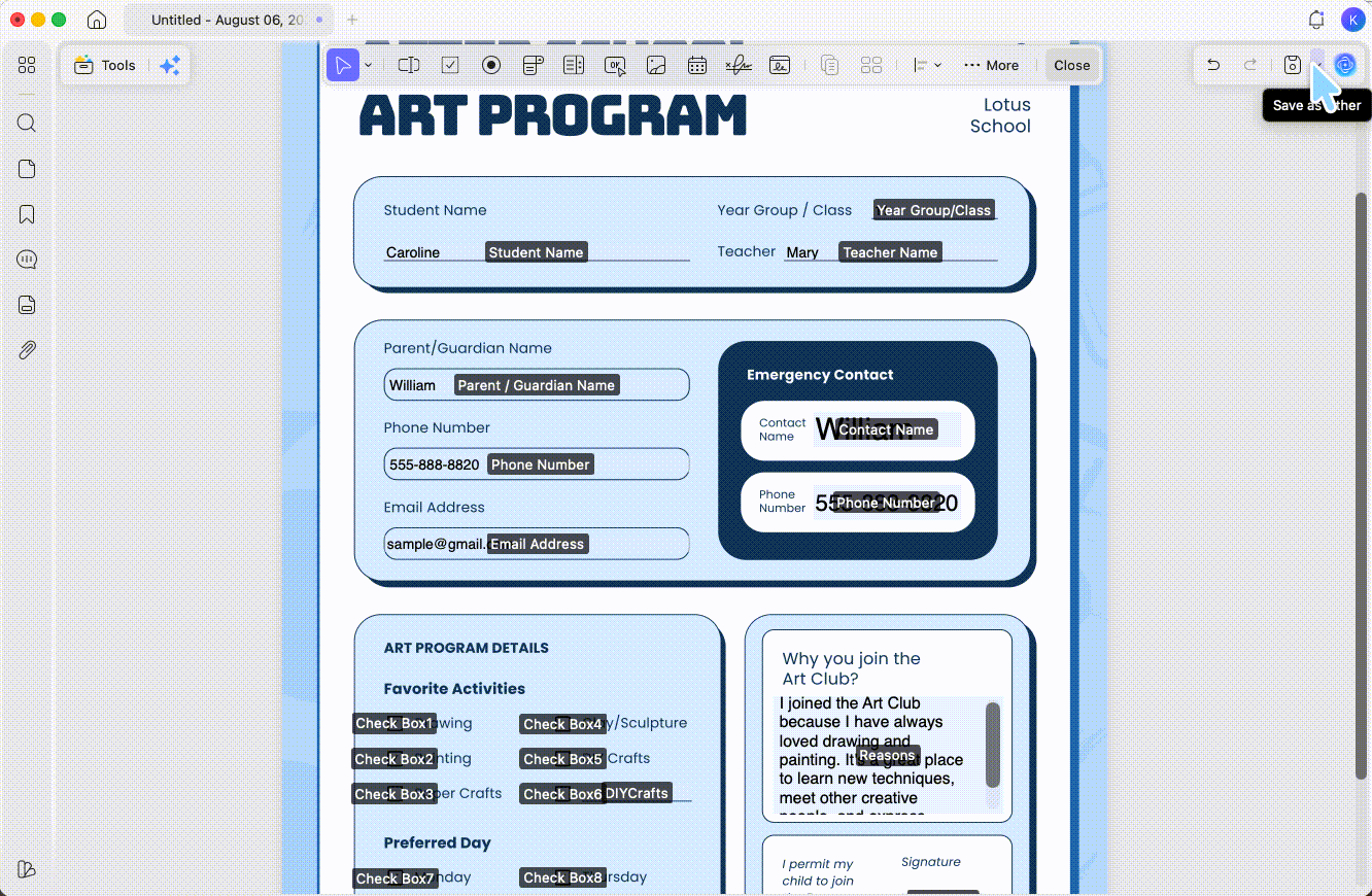 save the fillable pdf as flatten
