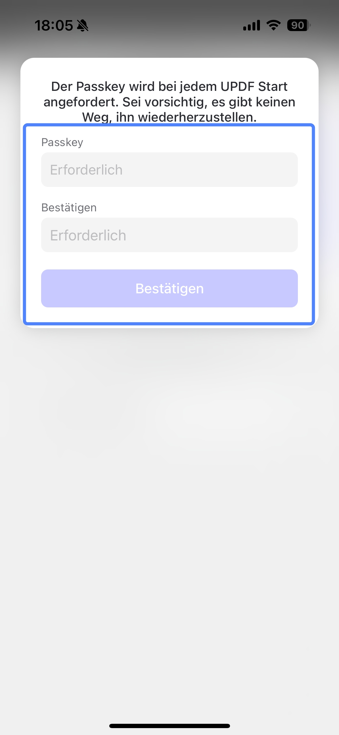 einen Passkey für UPDF festlegen