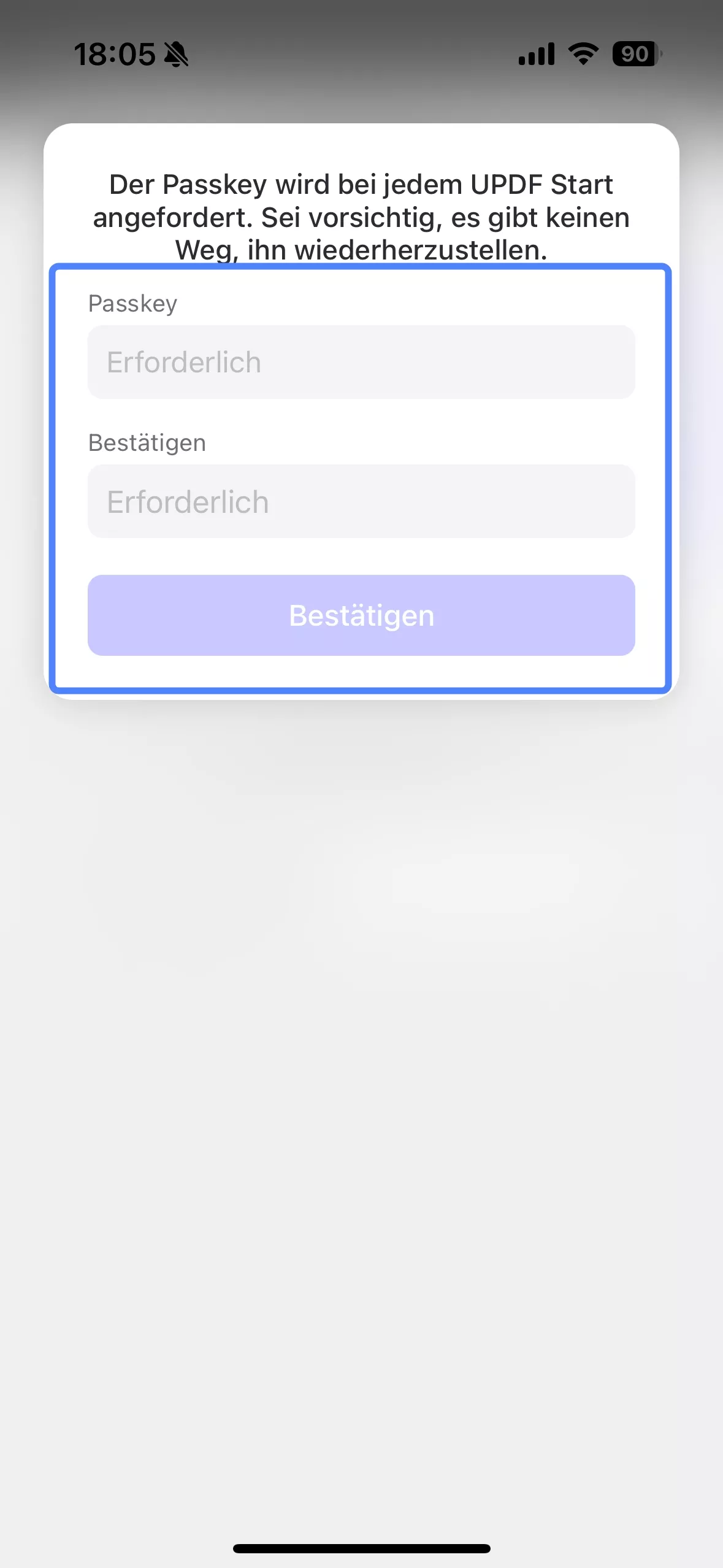 einen Passkey für UPDF festlegen