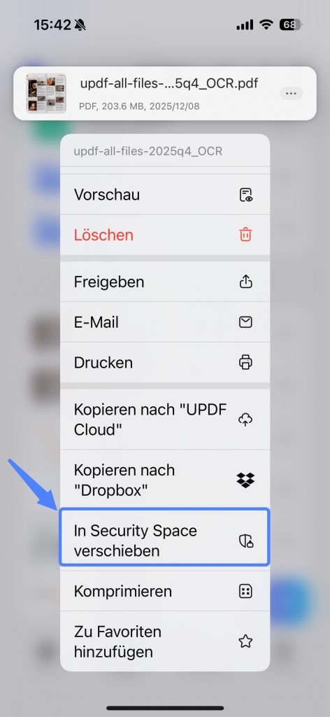 In Security Space verschieben