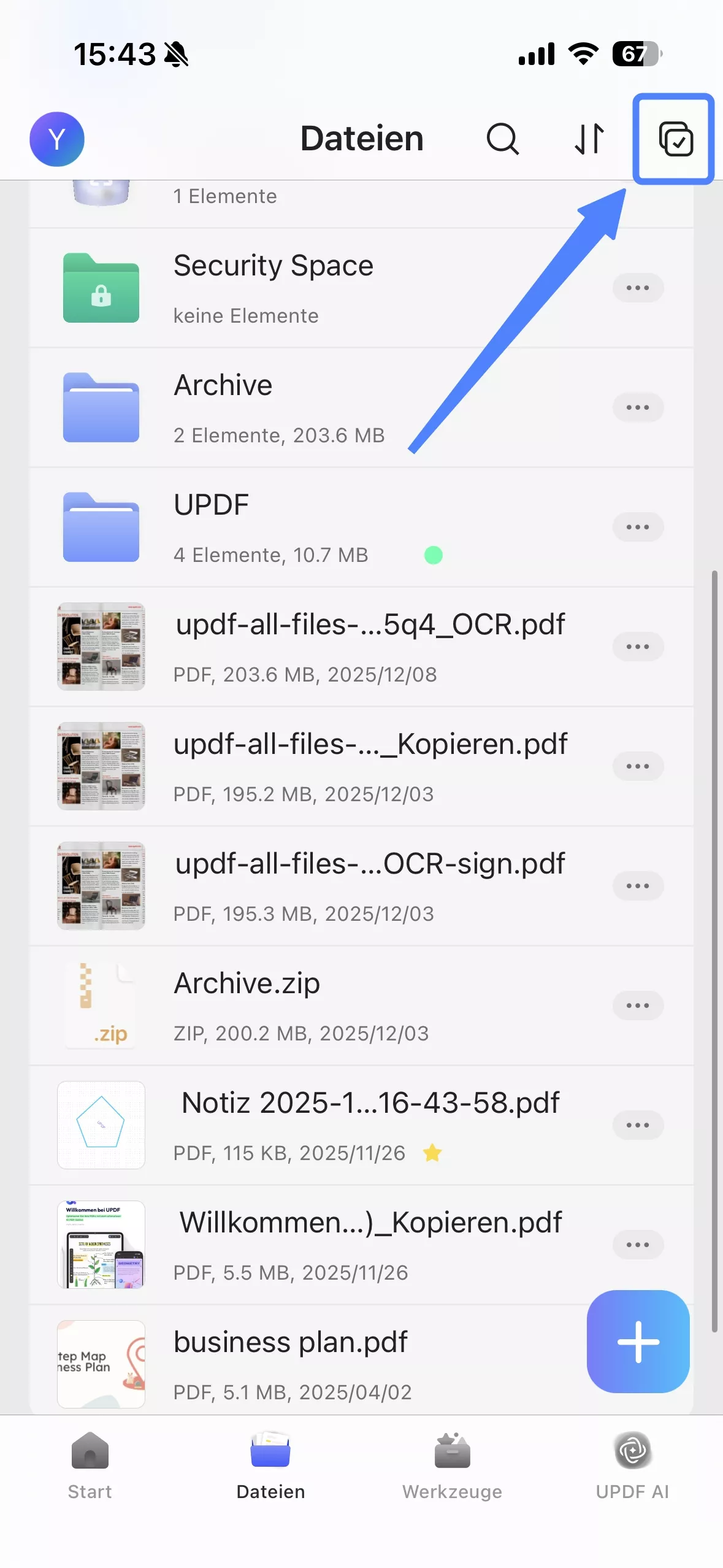 tippen Sie auf das Auswahlsymbol