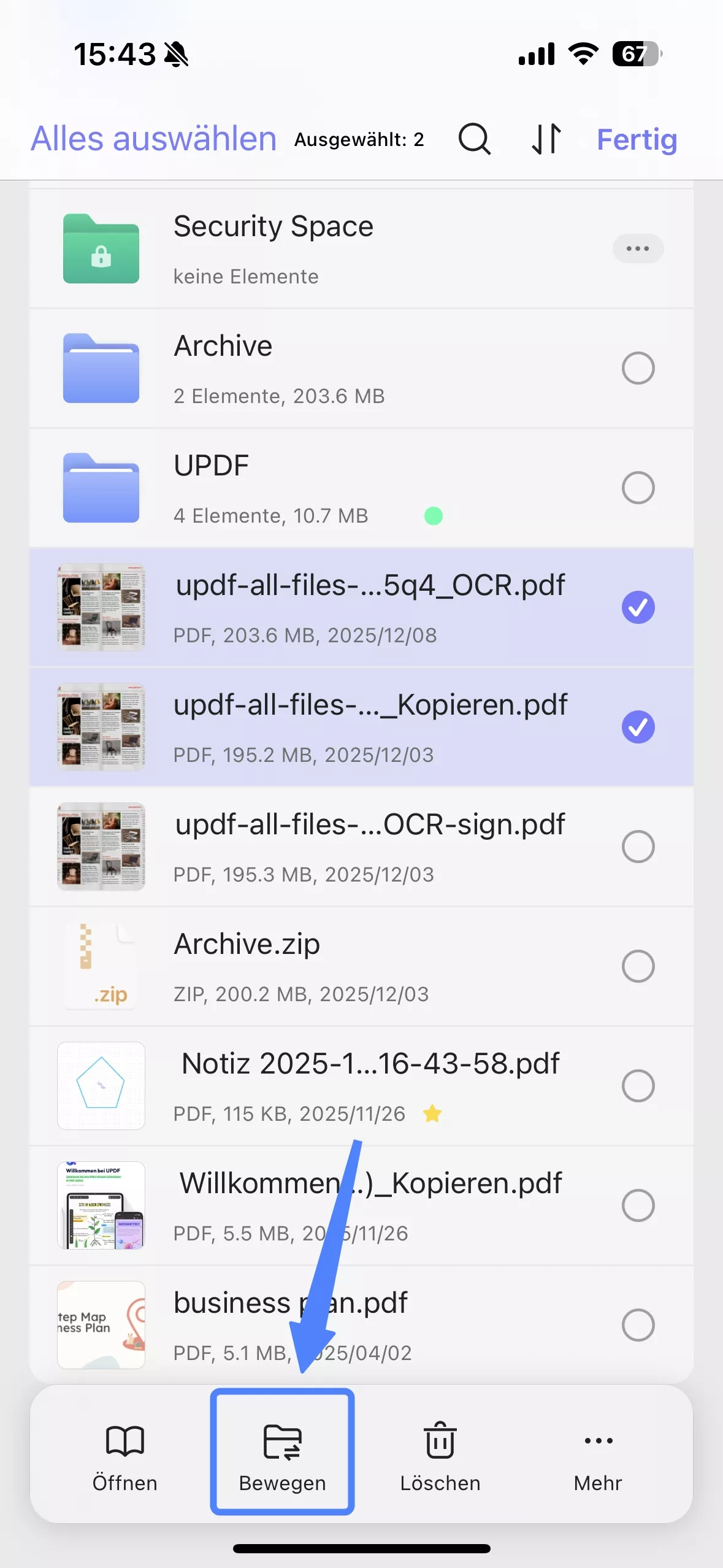 Tippen Sie unten auf die Schaltfläche „Bewegen“