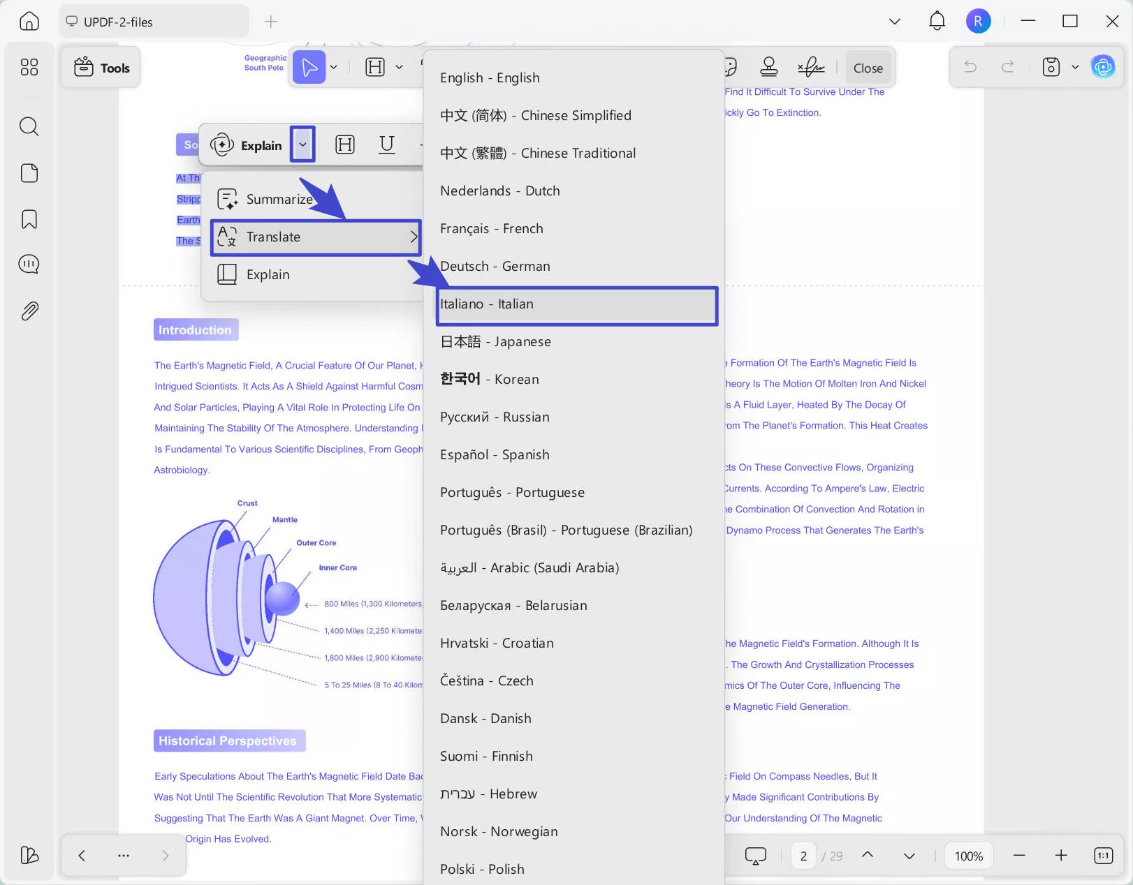Select to translate with UPDF windows
