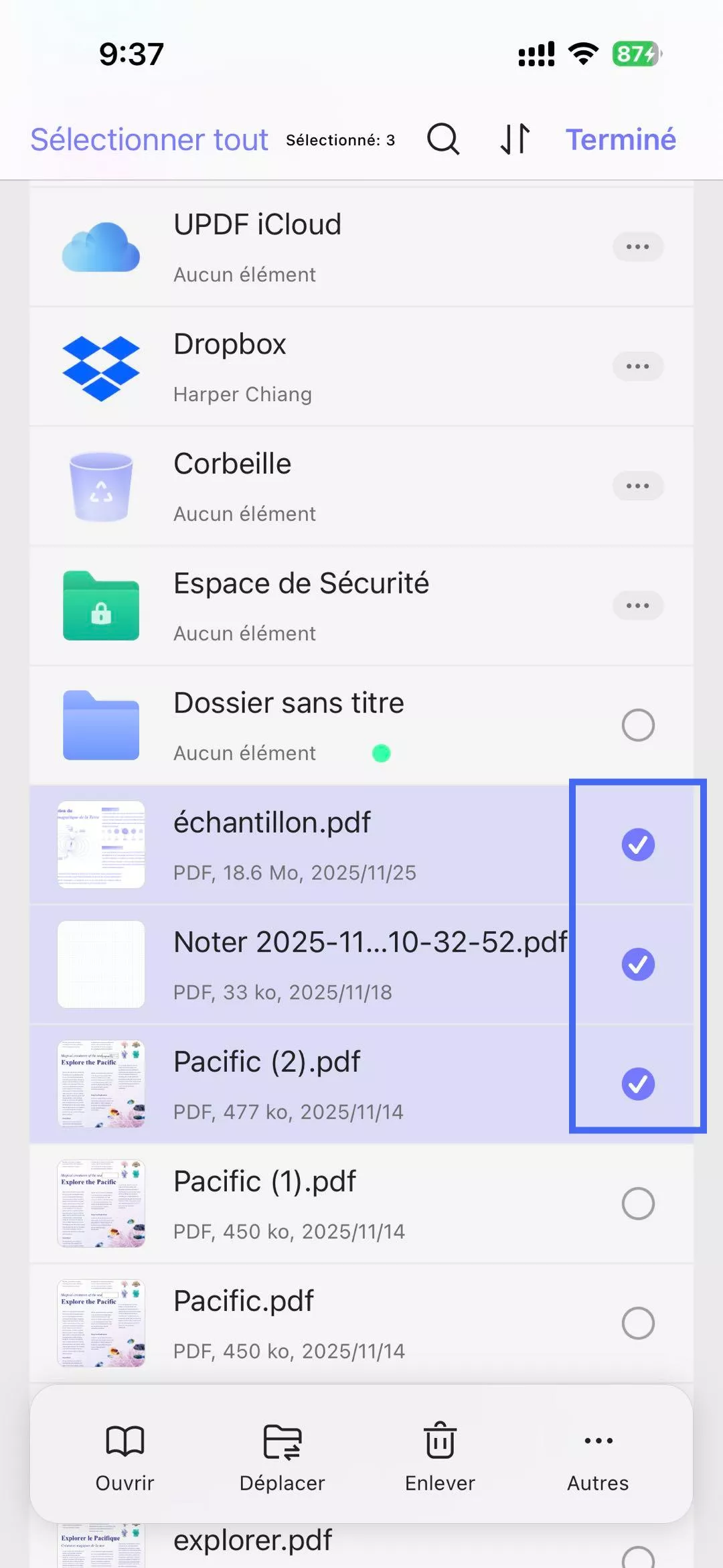sélectionnez les fichiers à marquer d'une couleur