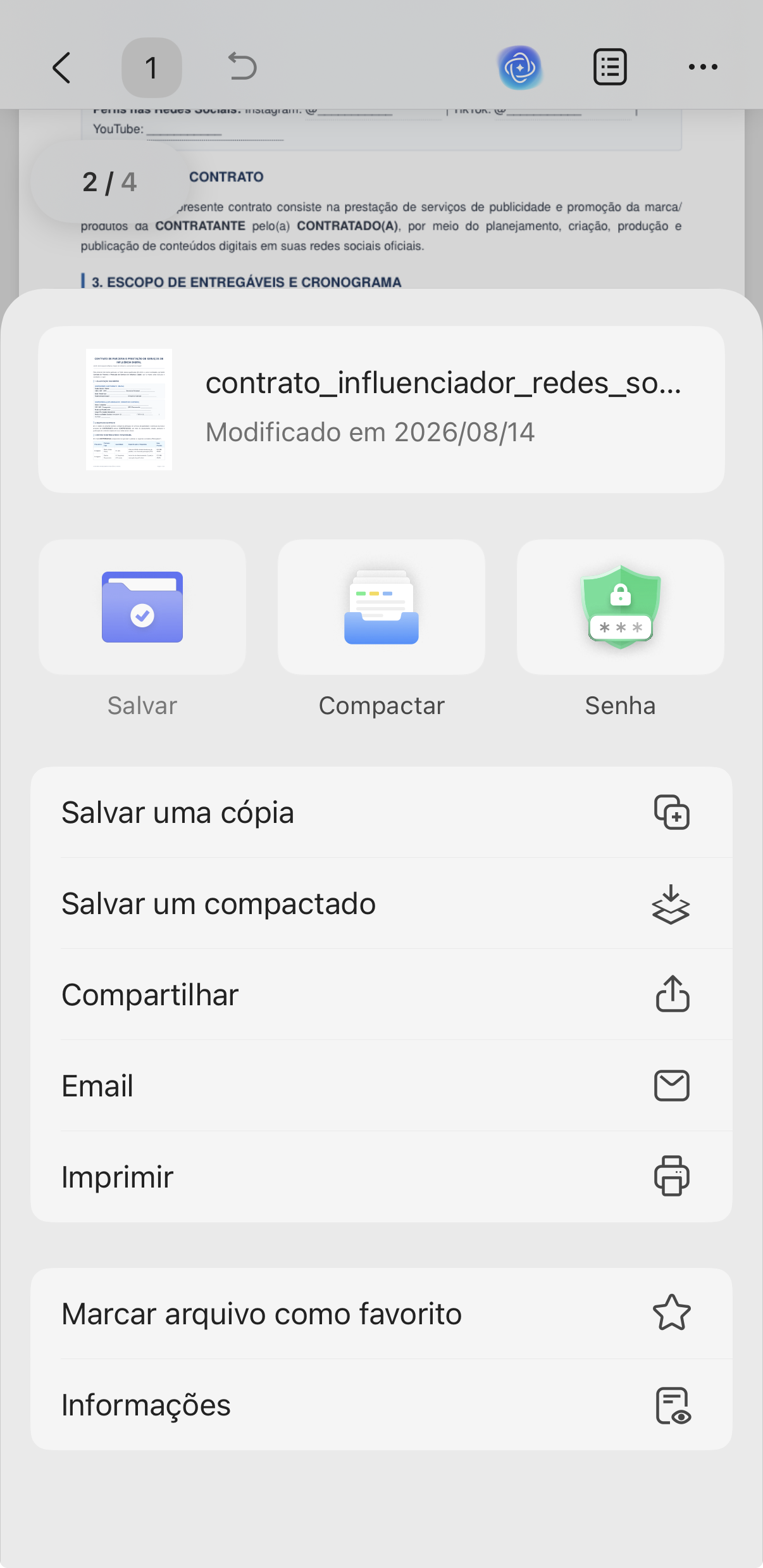 Toque no ícone de três pontos e selecione Senha.