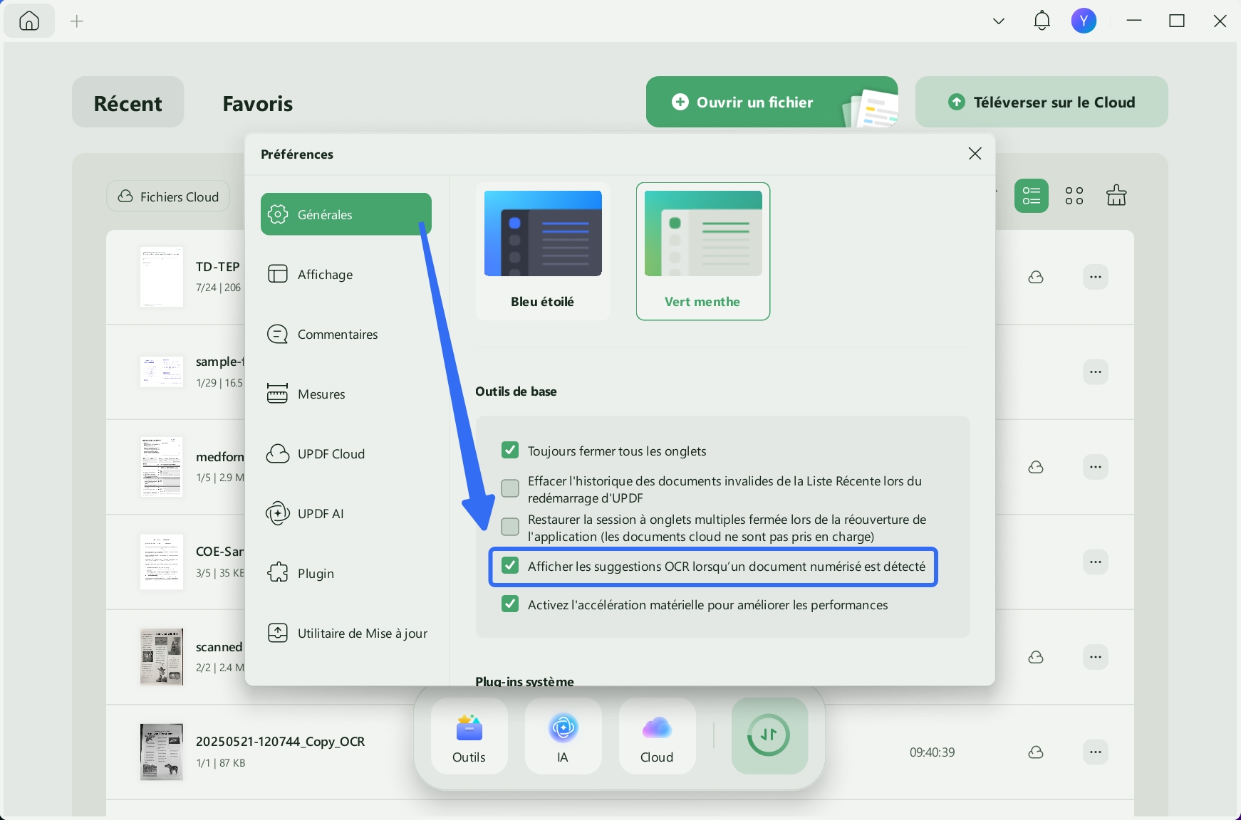 afficher ou masquer les suggestions OCR UPDF Windows