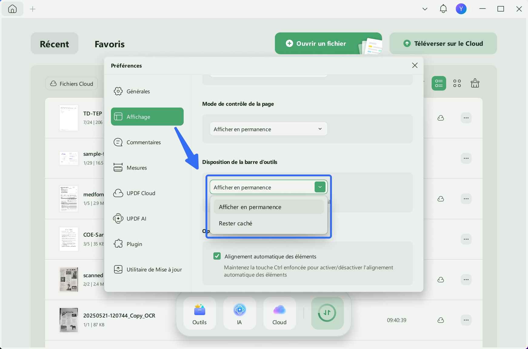 afficher ou masquer la barre d’outils UPDF Windows