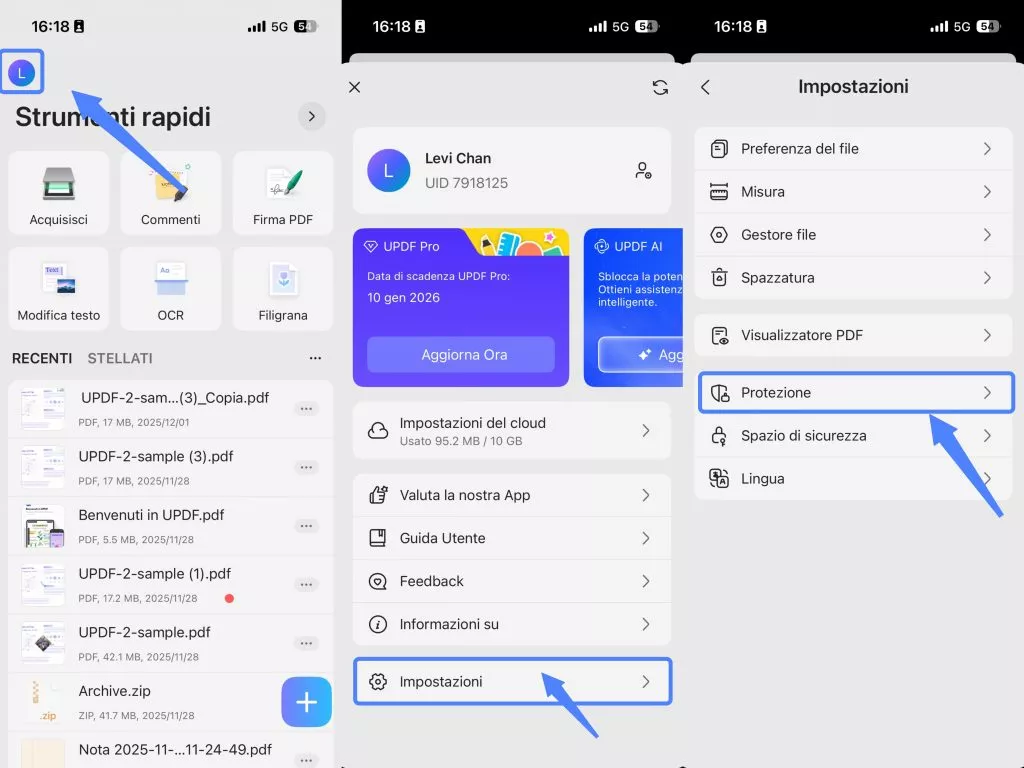 access to secutiry settings ios