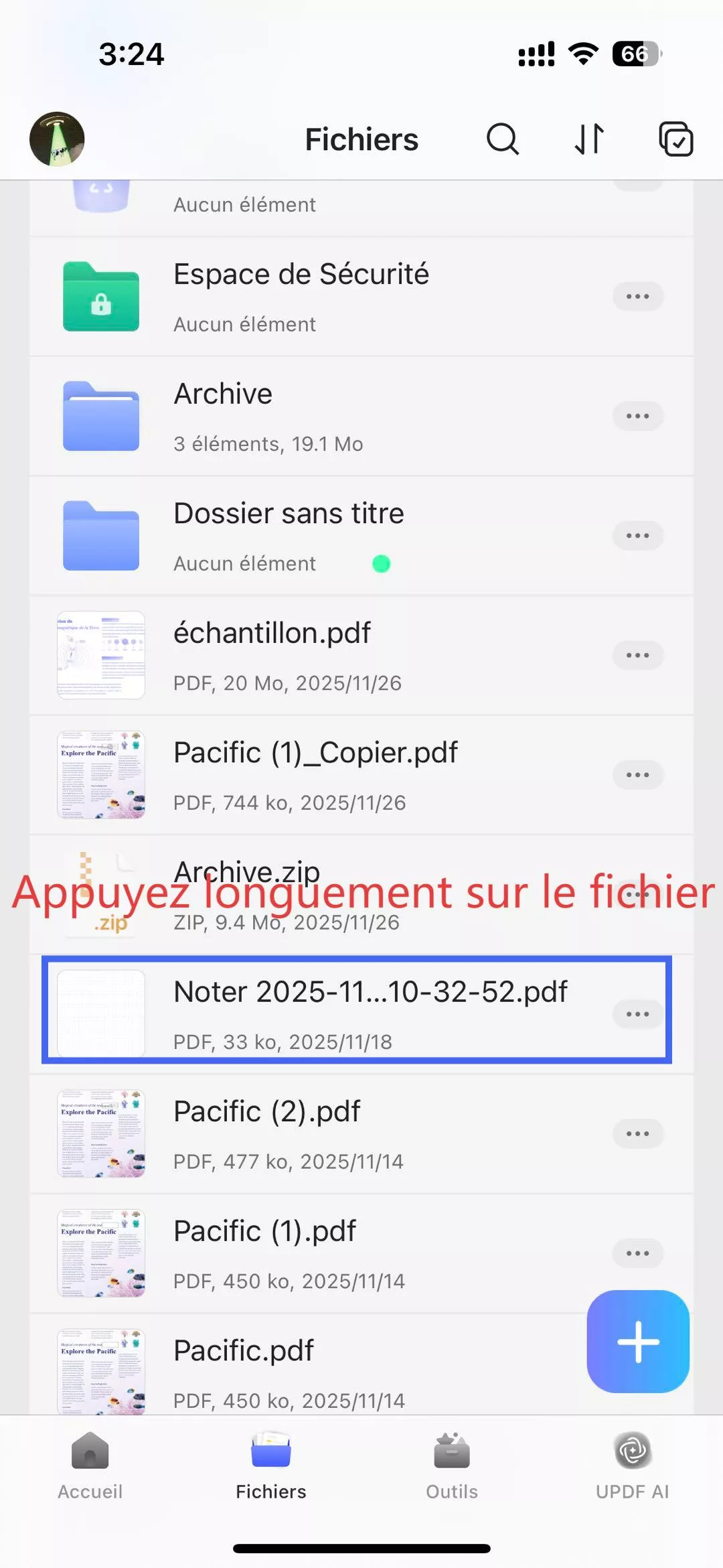 espace de sécurité d'updf
