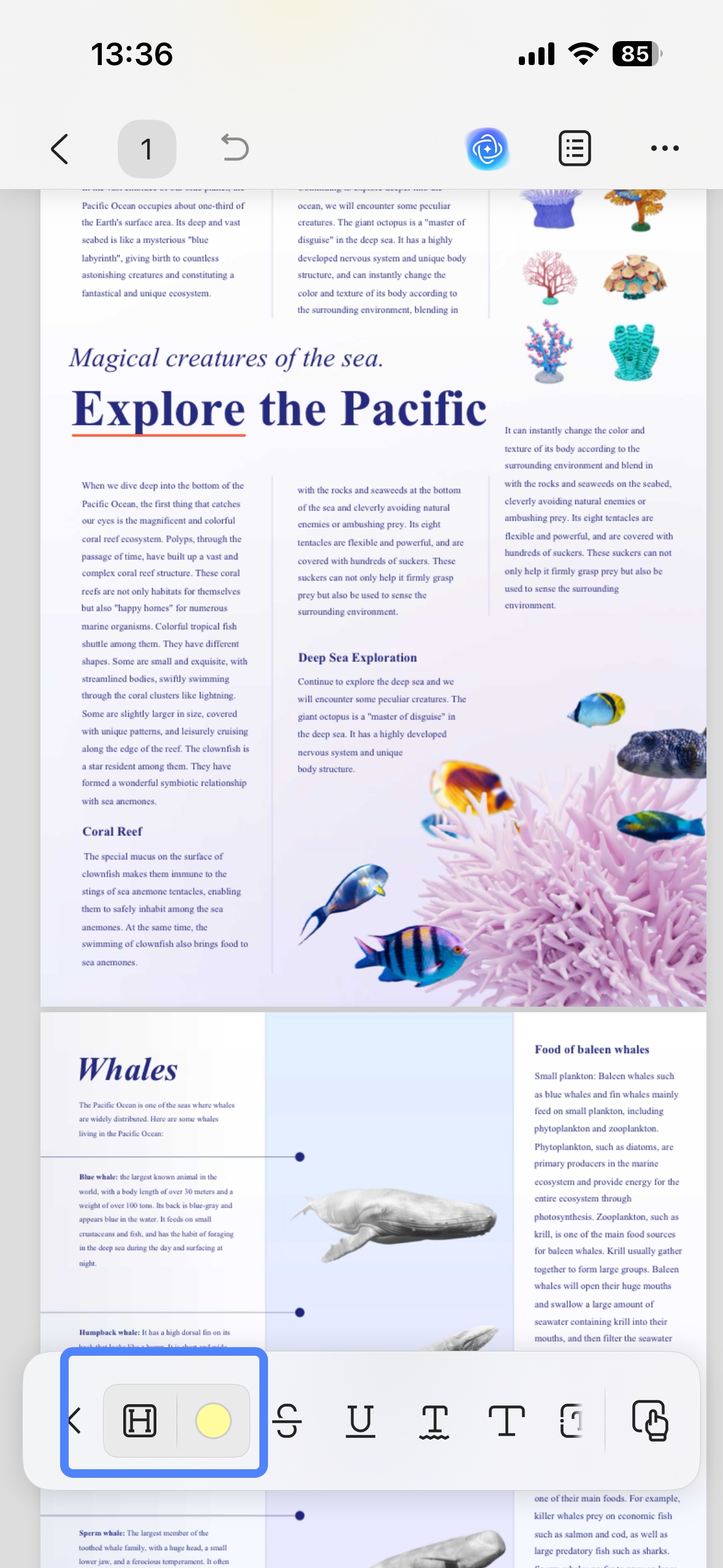 highlight pdf document on ios