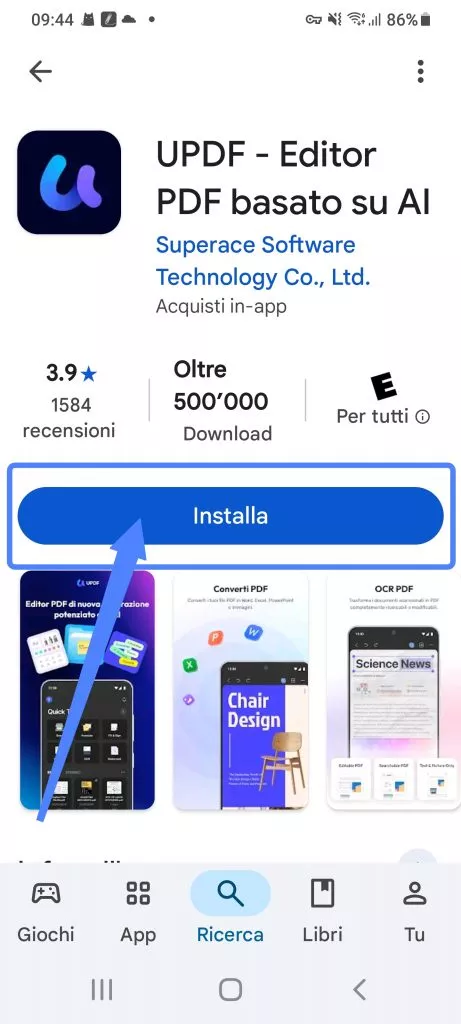 install and open updf