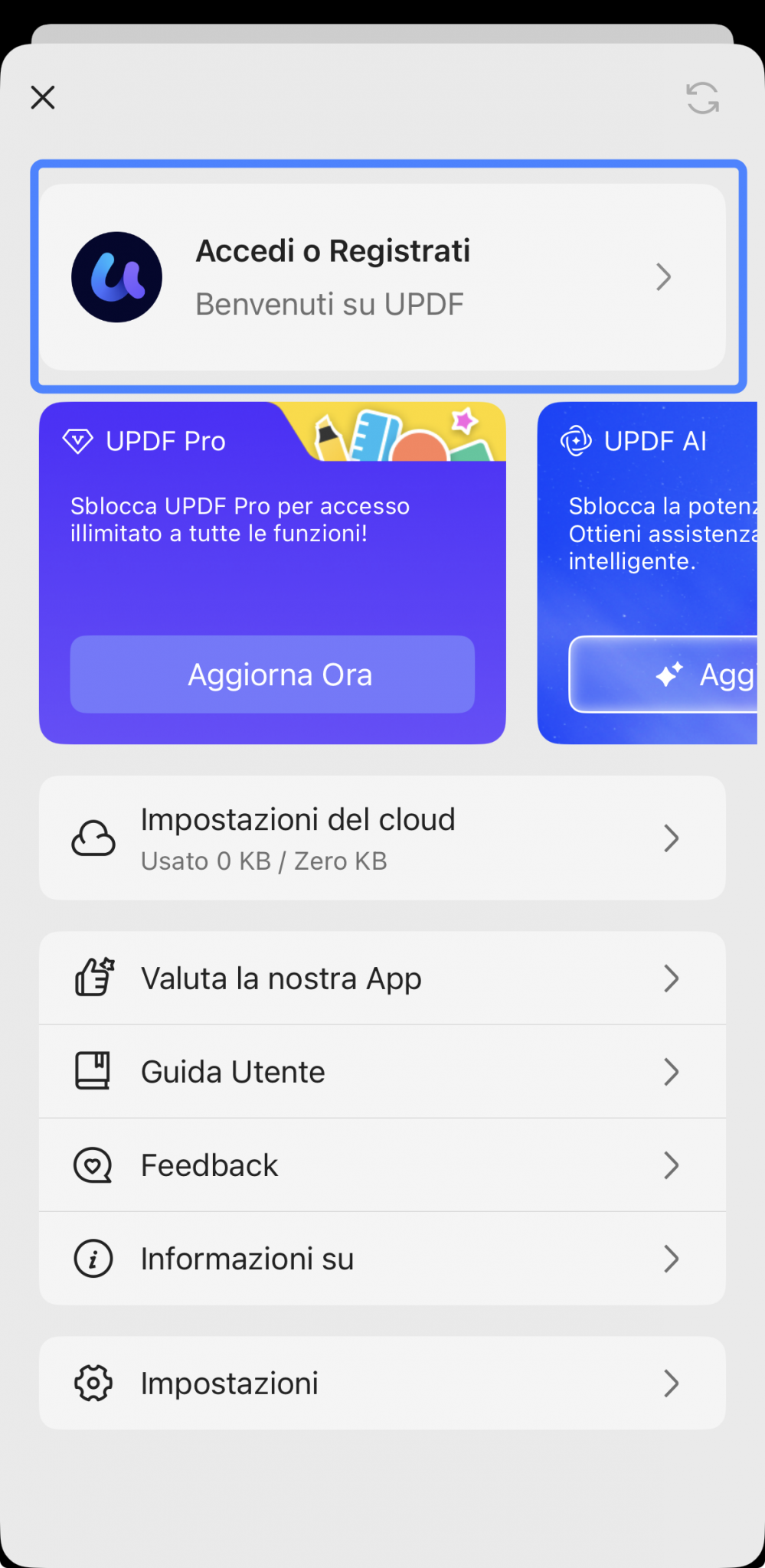 Accedi o iscriviti a UPDF su iPhone e iPad - Guida utente