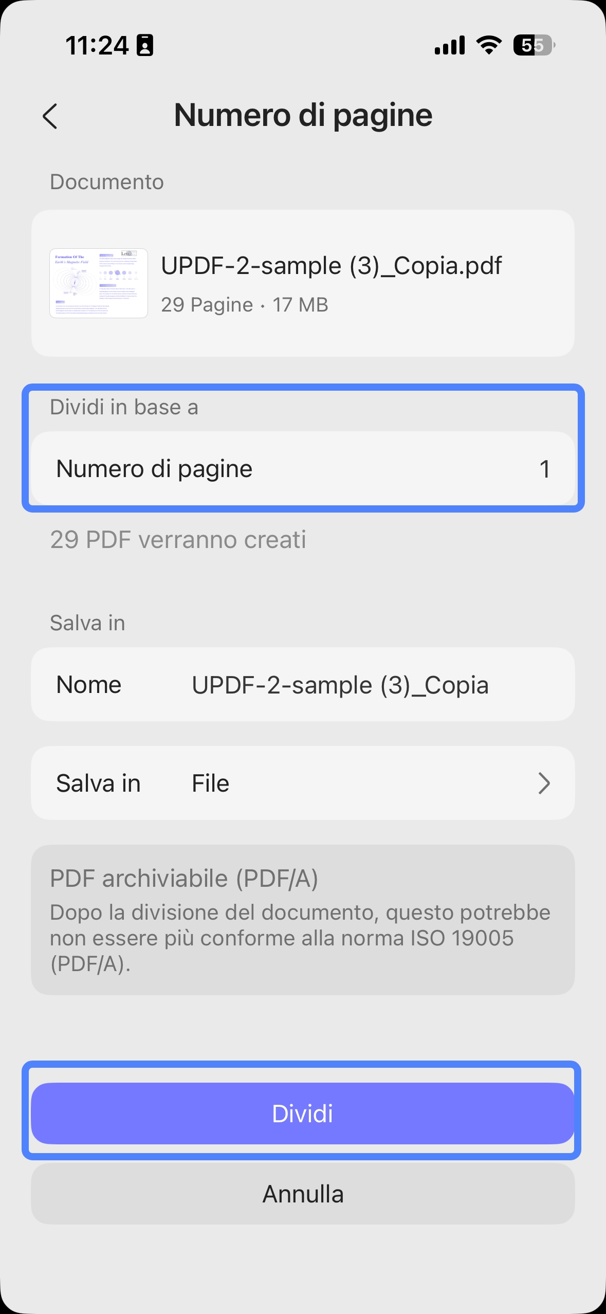 split by number of pages