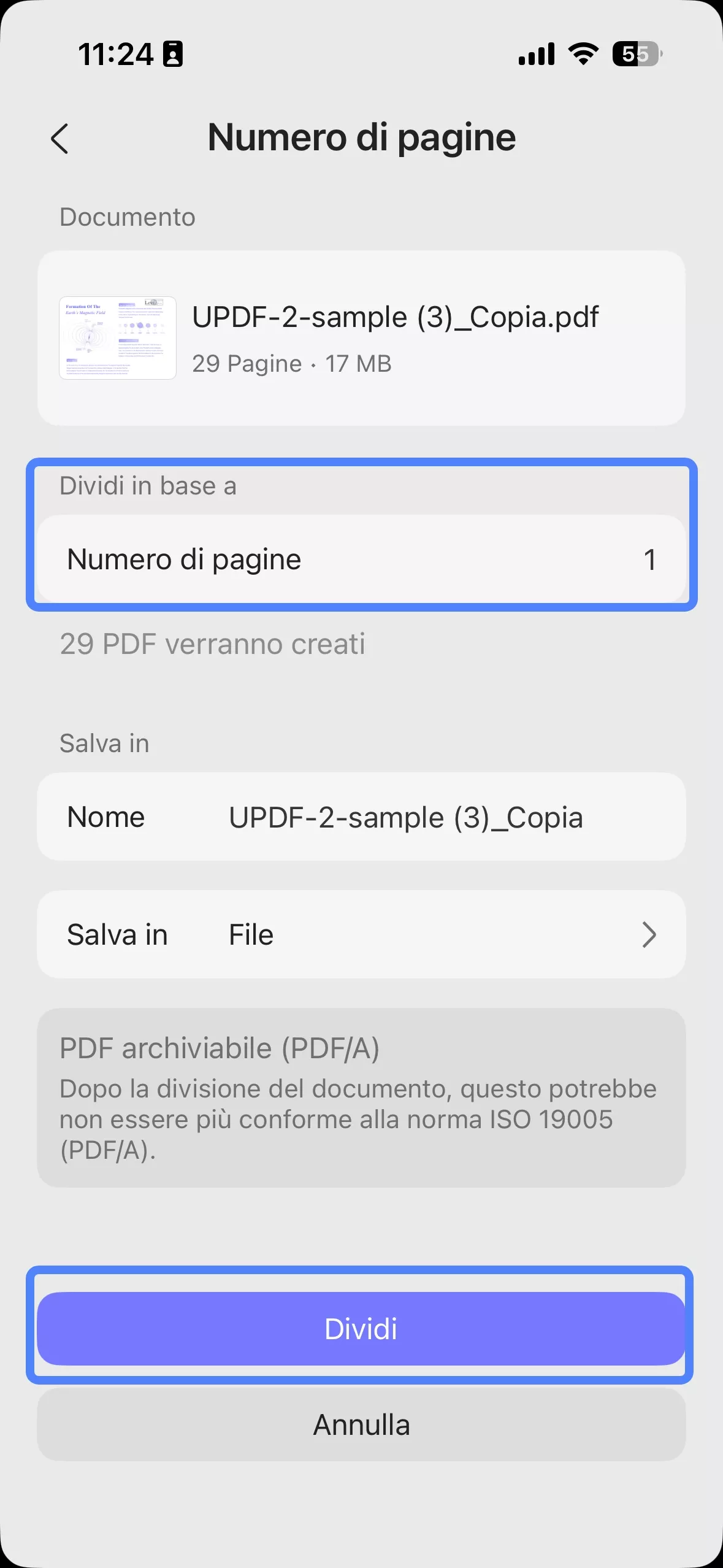split by number of pages