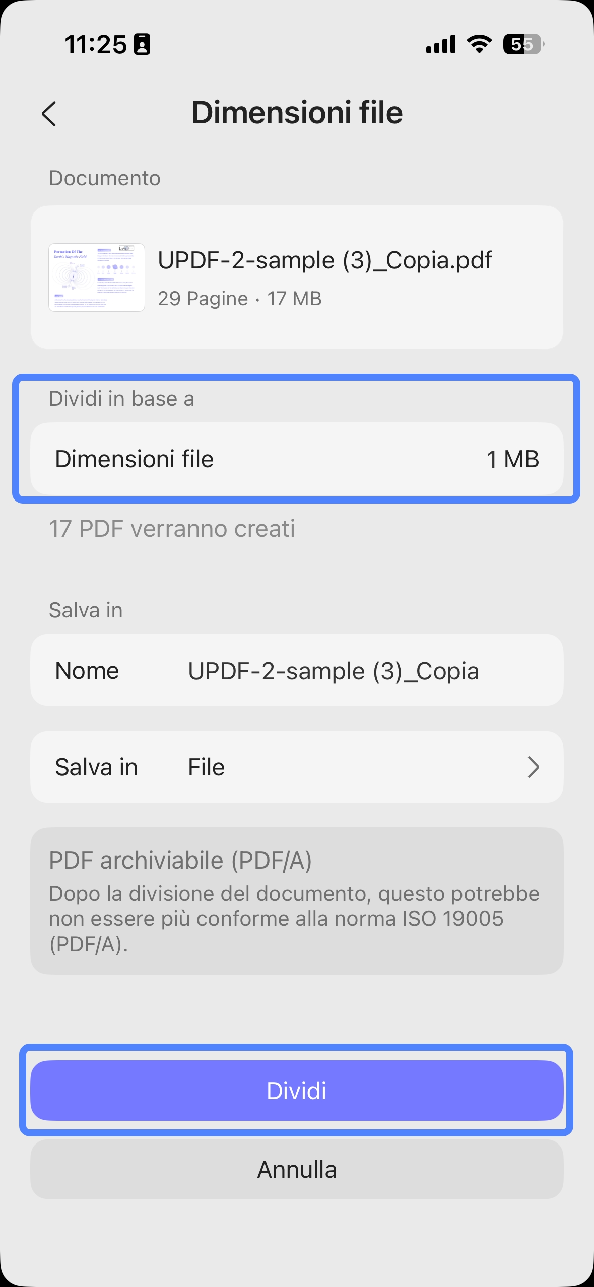 split by page size