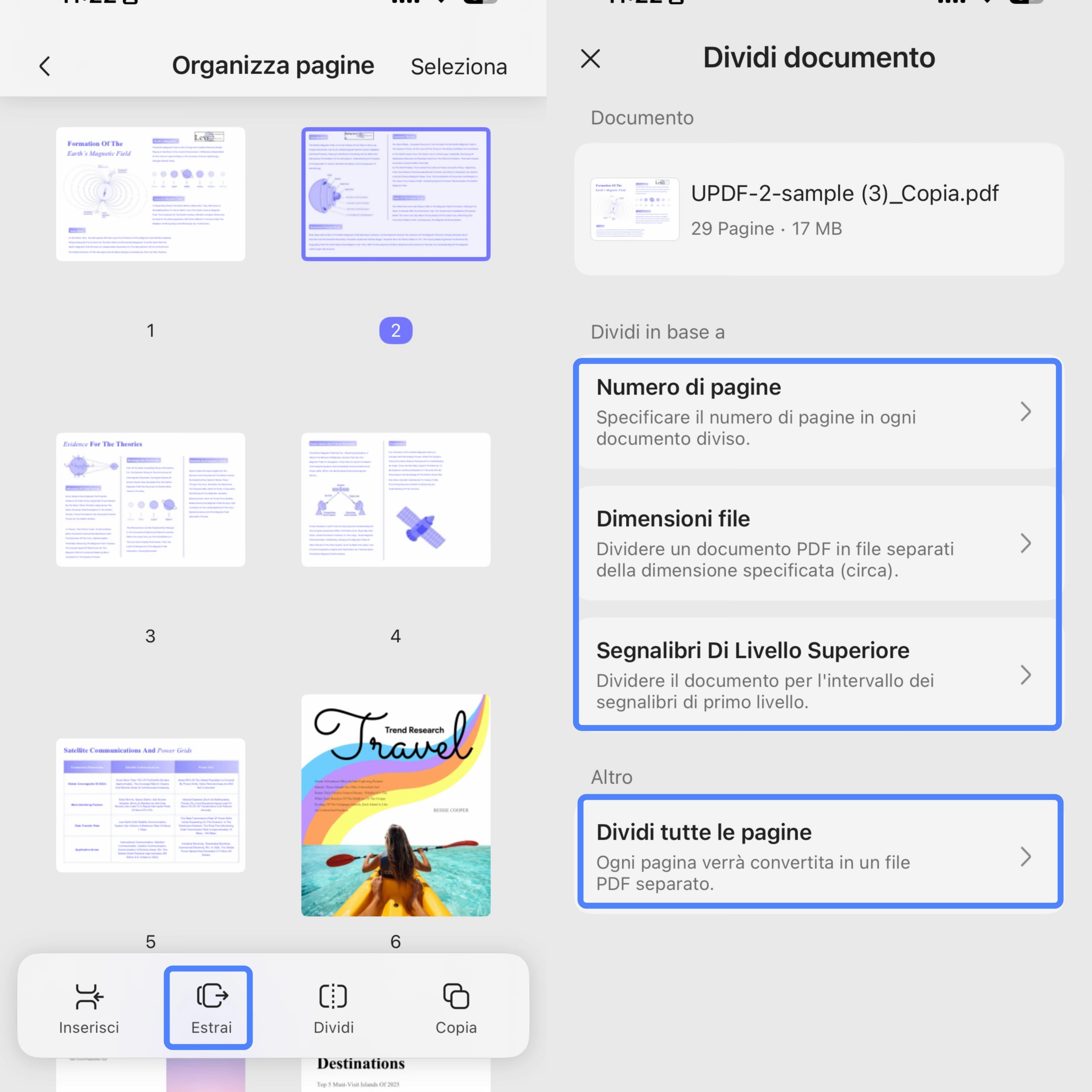 split pdf ios updf