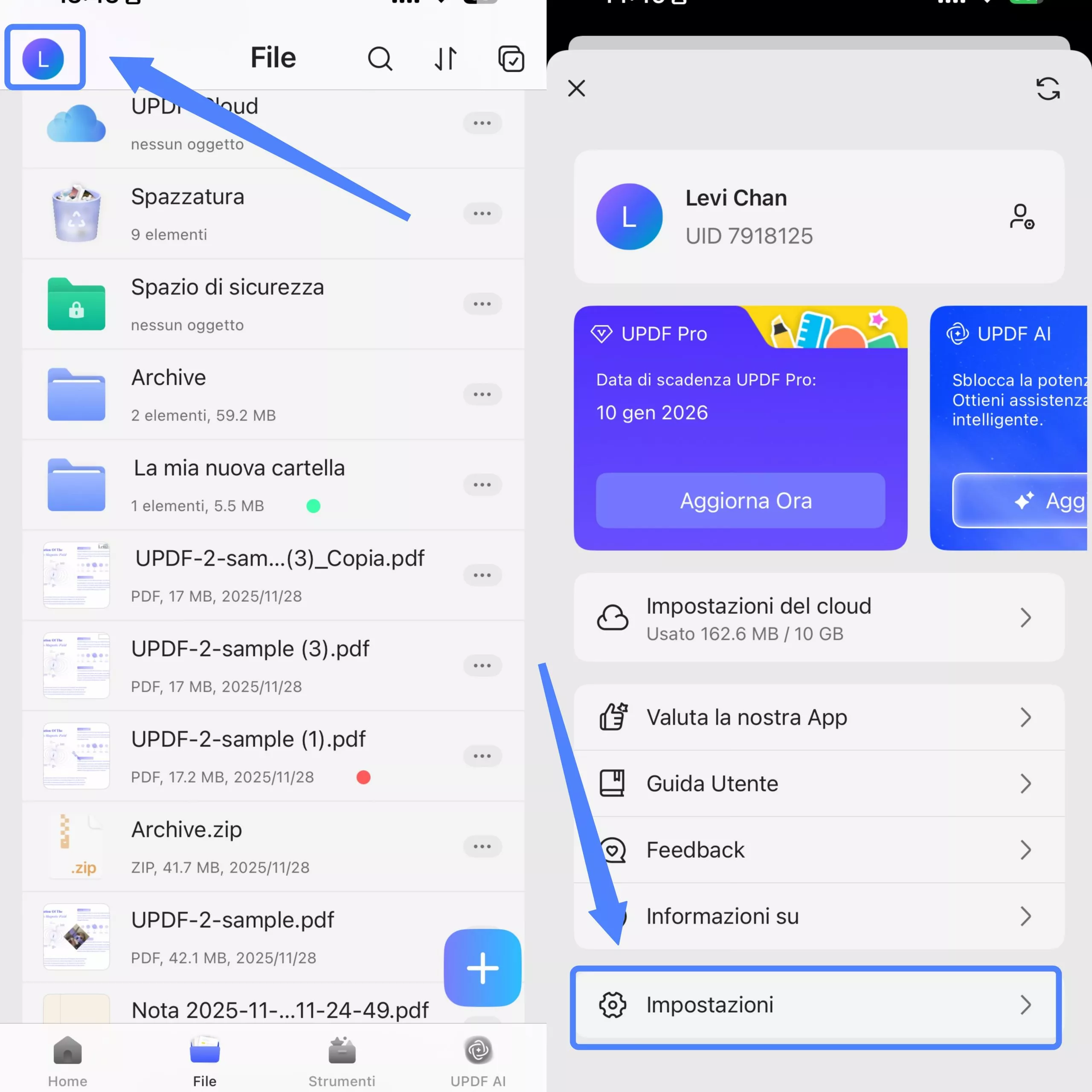 tap the profile icon and choose settings