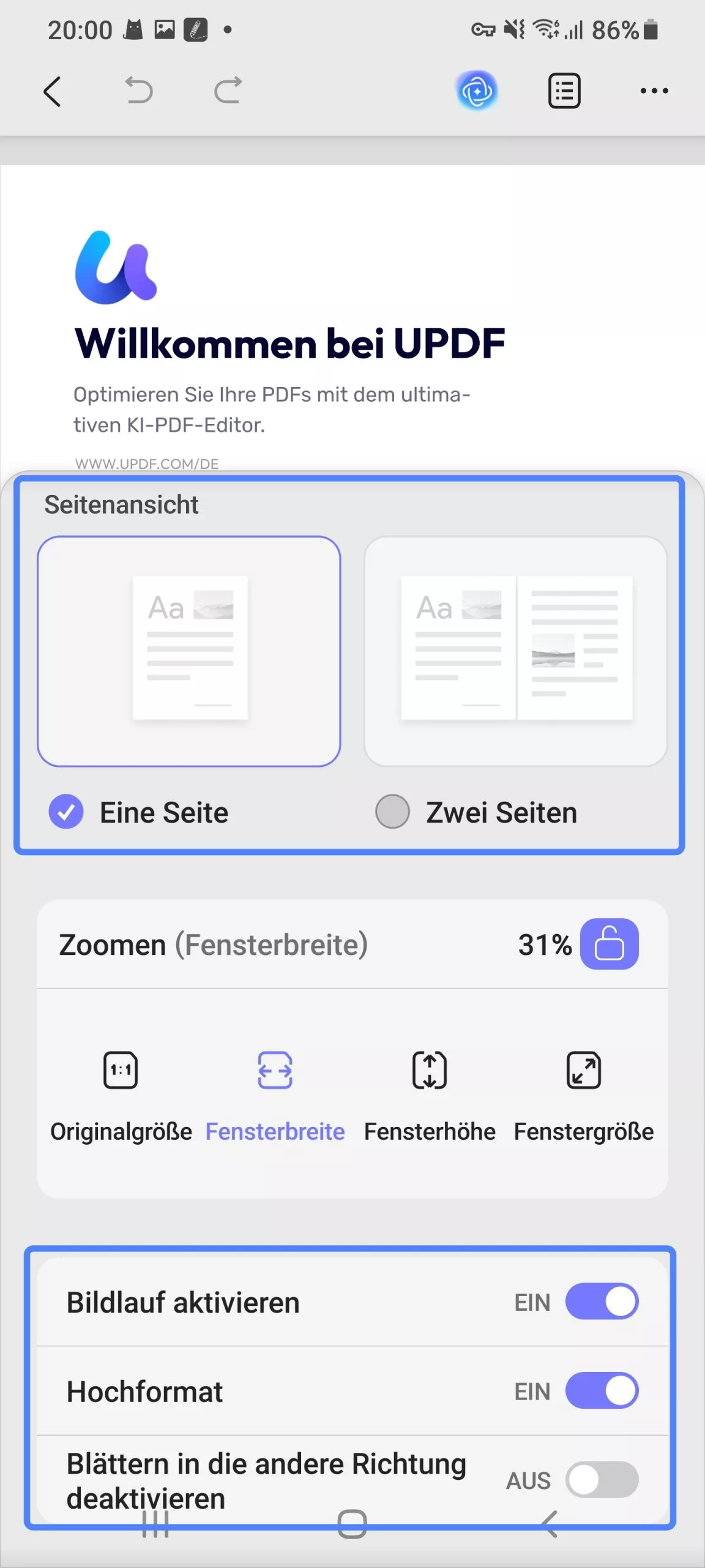 Ansichtseinstellungen anpassen