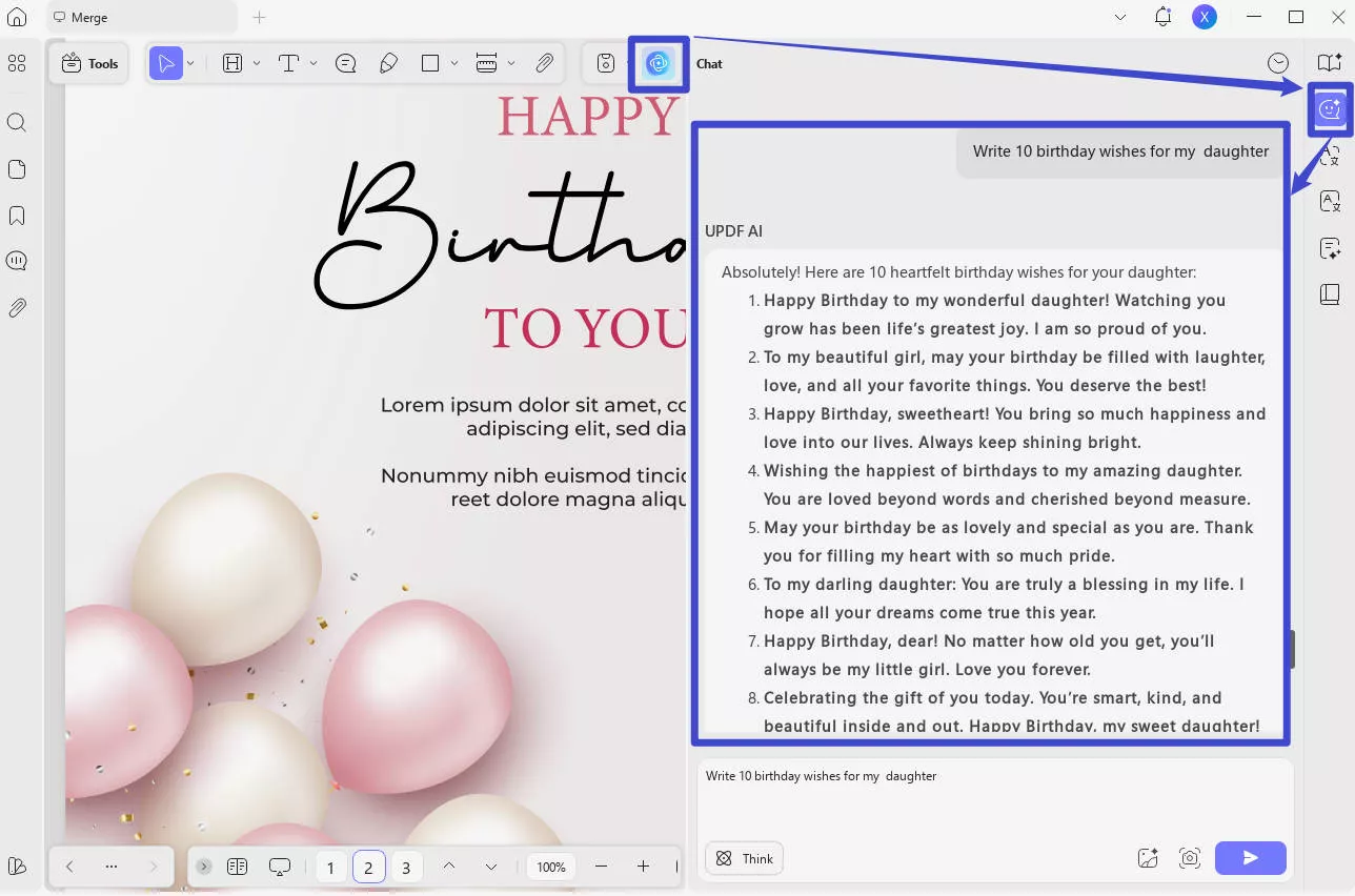 UPDF AI generated birthday wishes