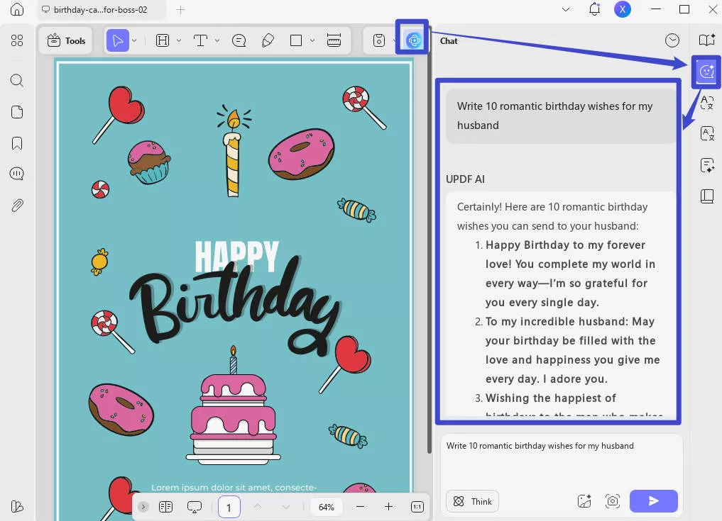 create birthday wishes with updf ai