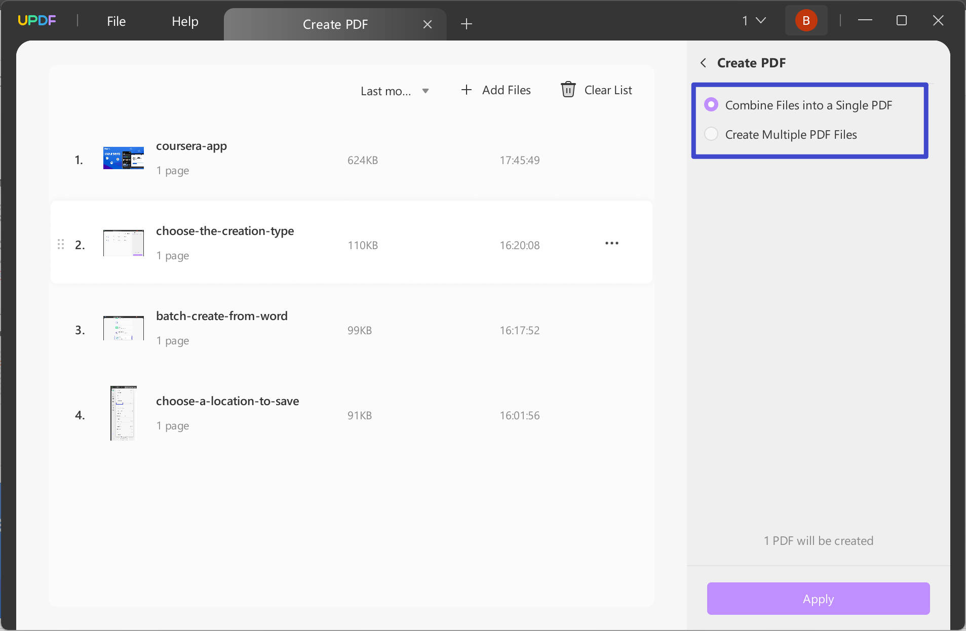 choose to convert to a single or multiple PDF(s)