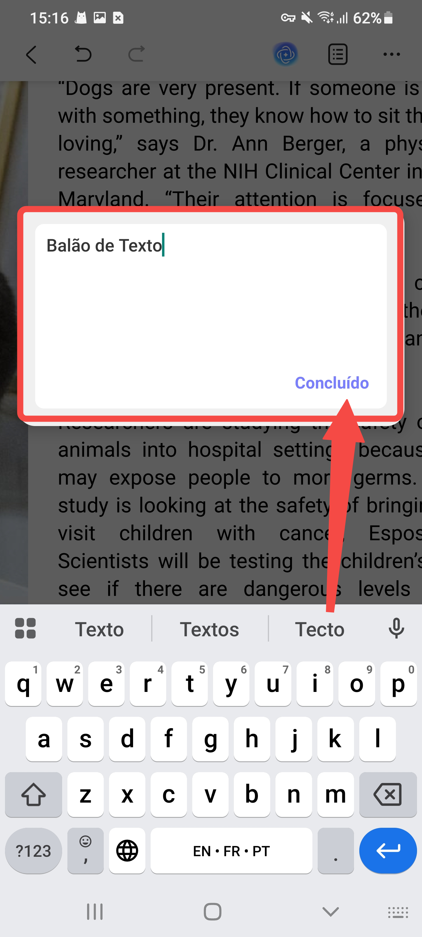 adicionar balão de texto