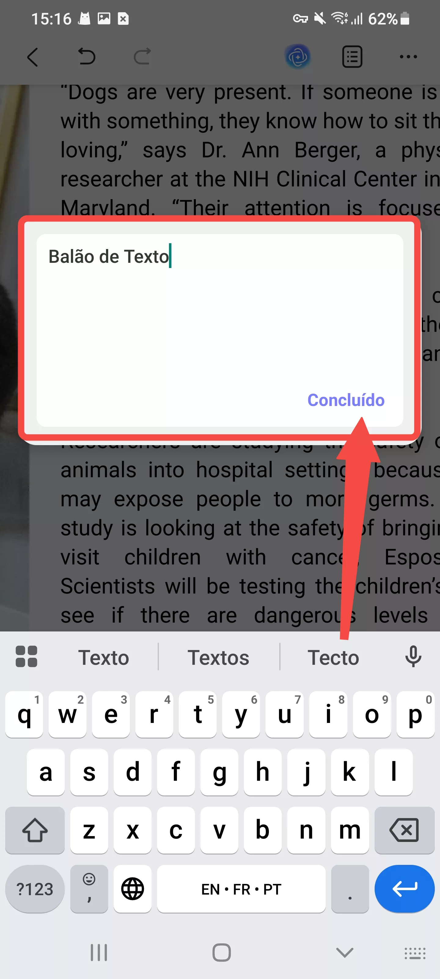 adicionar balão de texto