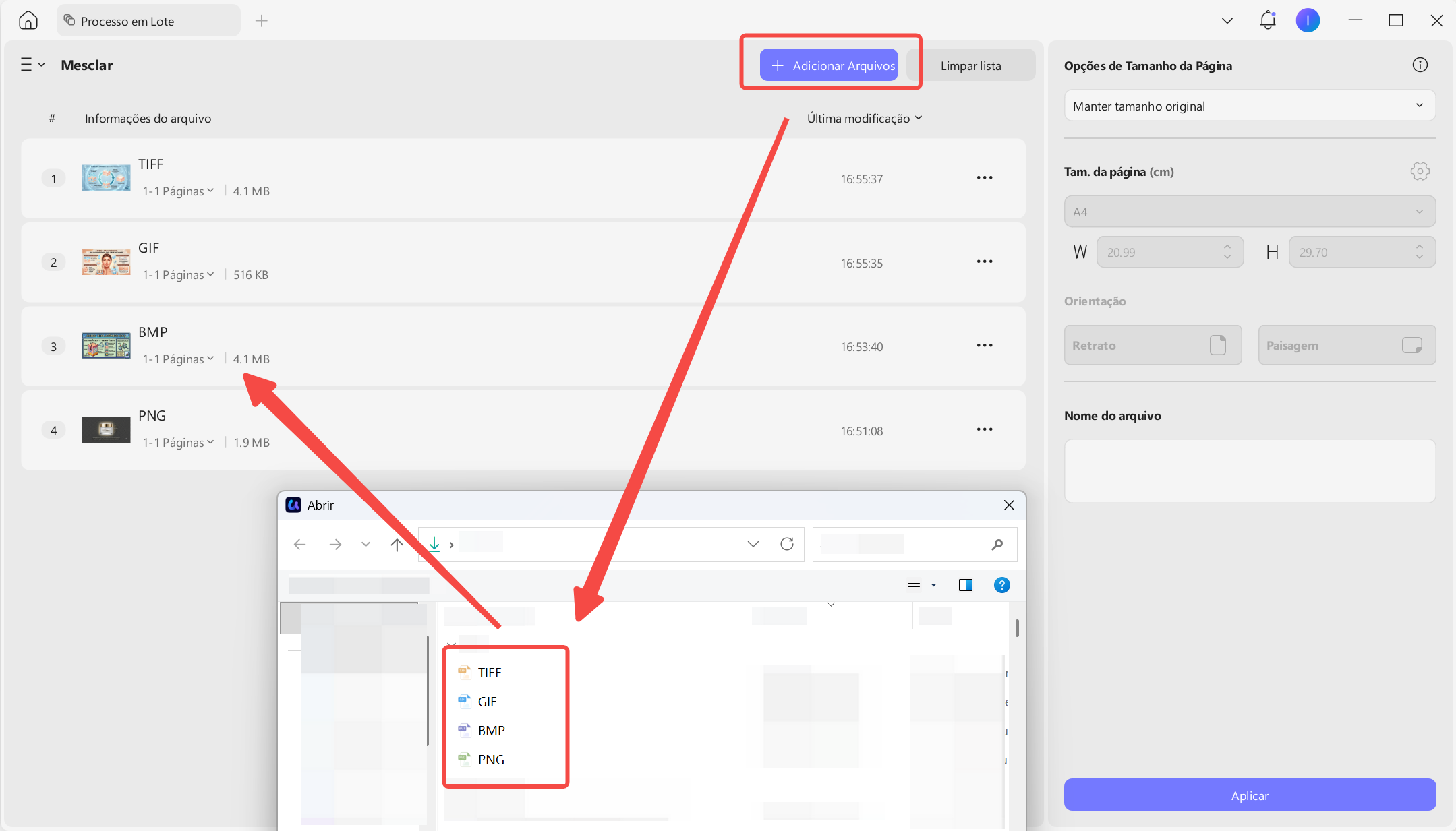 Adicione os arquivos PNG, TIFF, JPG, GIF, BMP no UPDF
