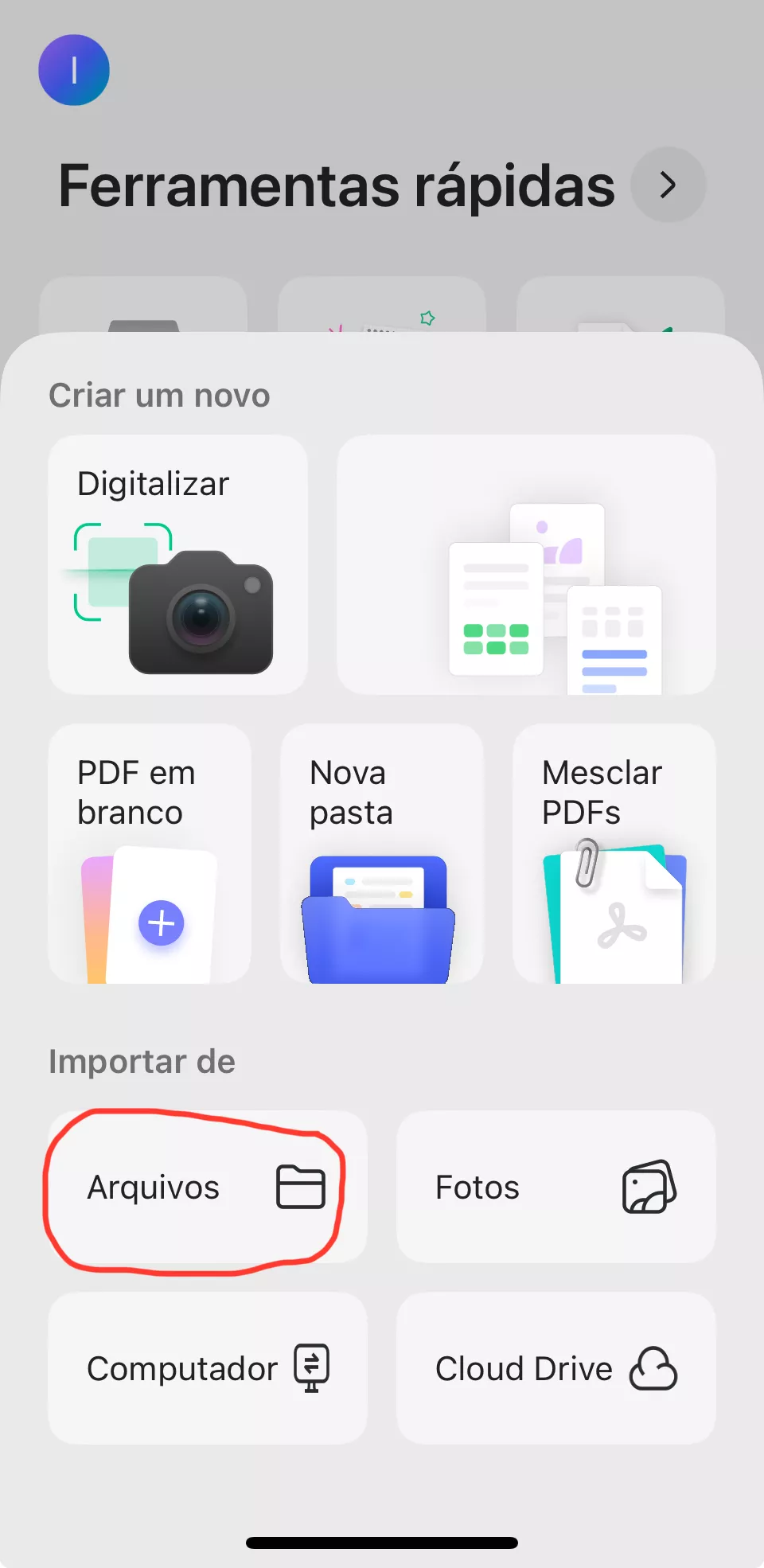 importar de arquivos