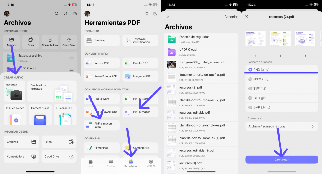 revisión de un PDF en UPDF móvil antes de convertirlo o enviarlo al ordenador