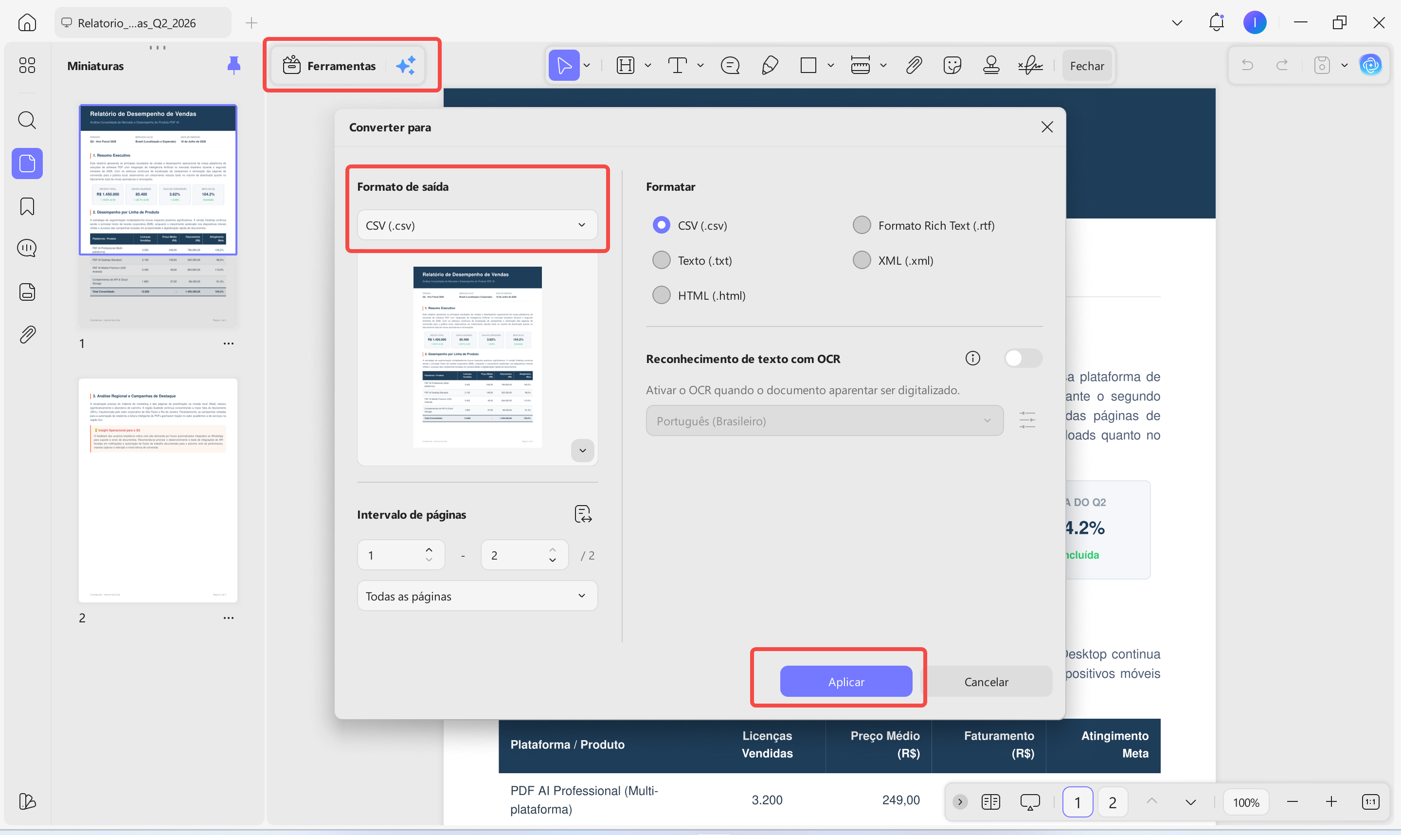 converter pdf para csv no updf