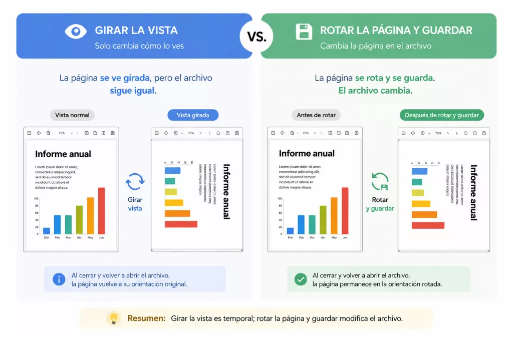 Girar la vista no es lo mismo que girar las páginas