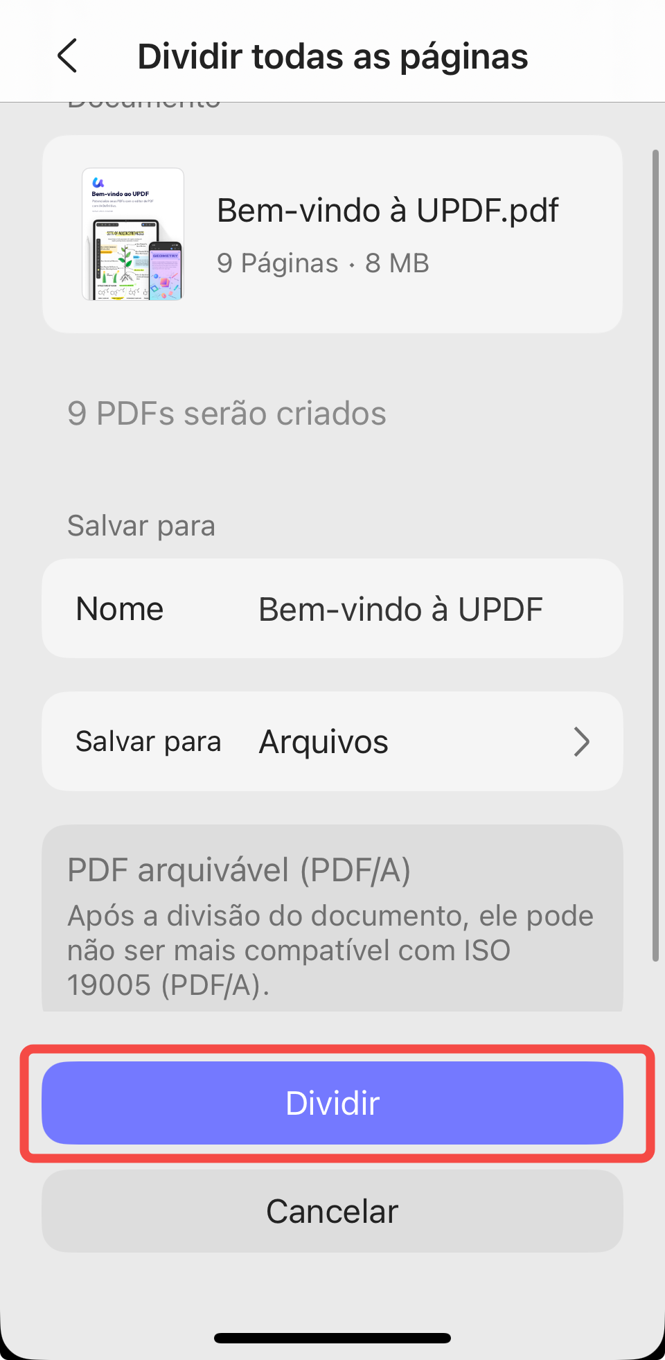 dividir todas as páginas
