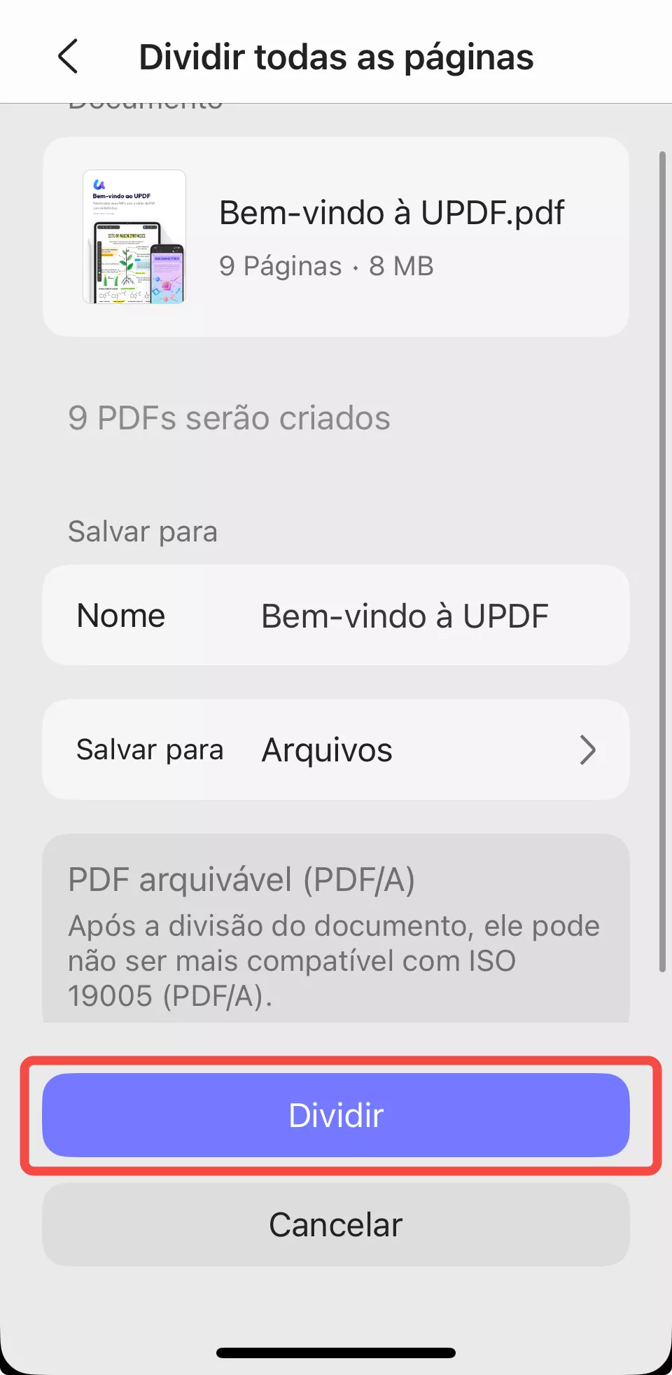 dividir todas as páginas