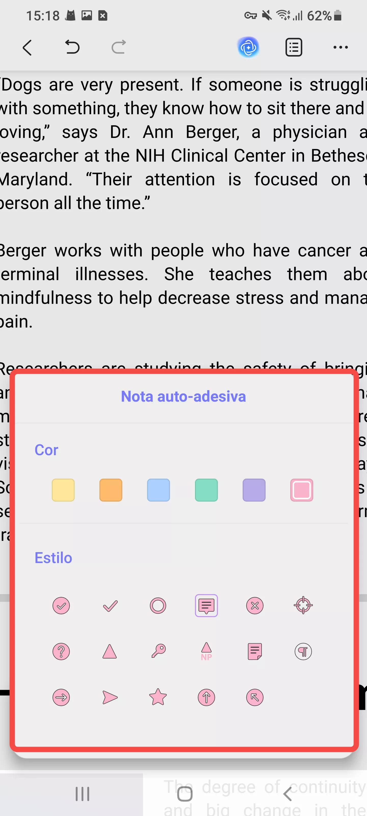 editar uma nota auto-adesiva