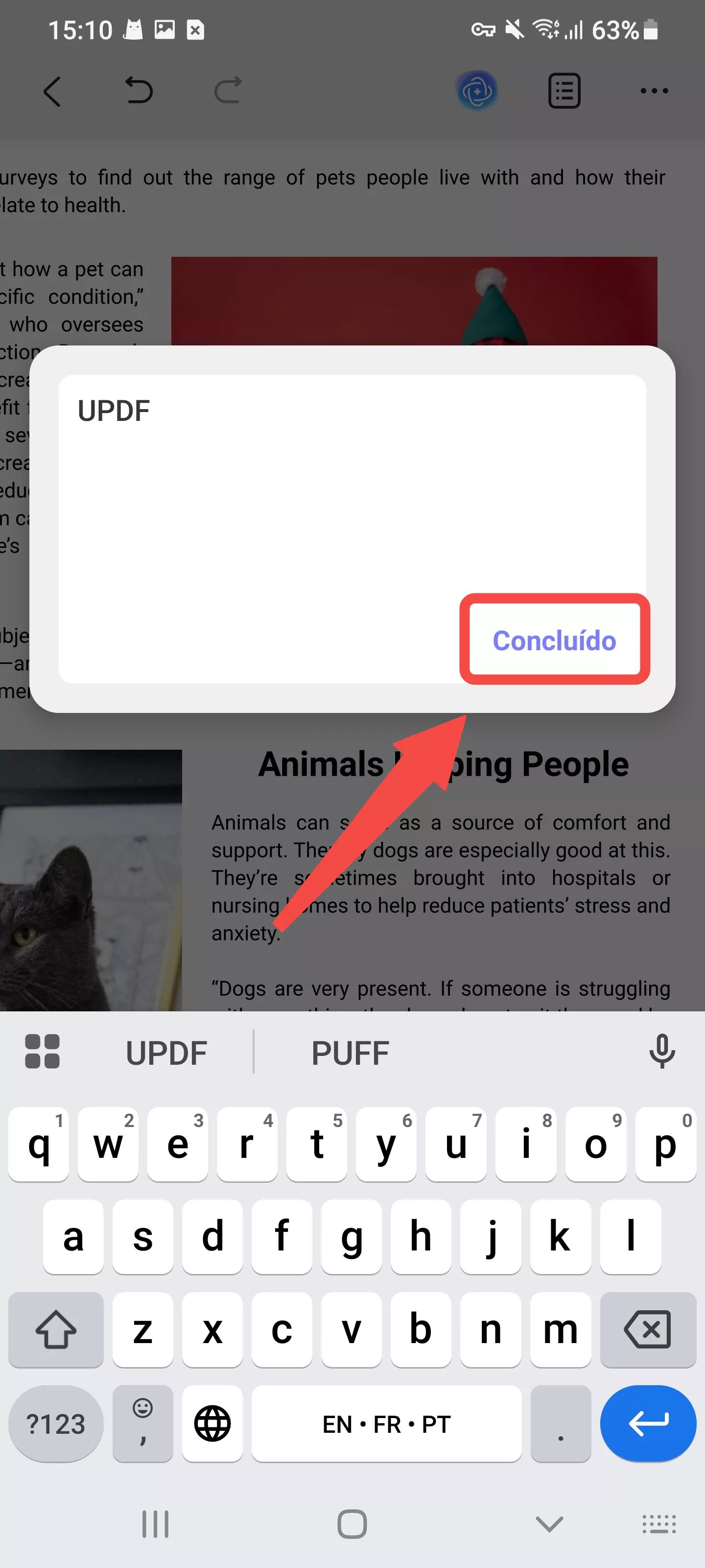 editar comentário de texto