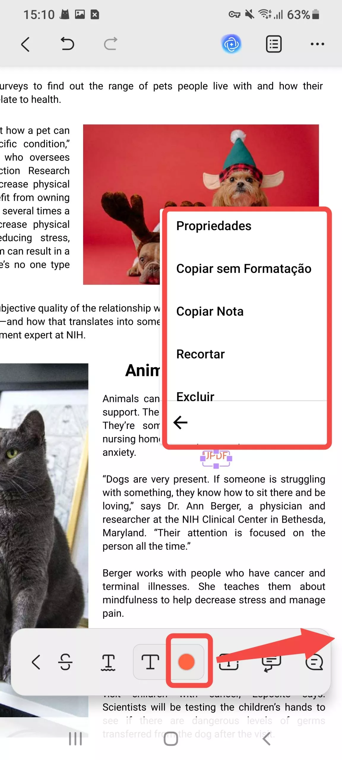 editar comentário de texto