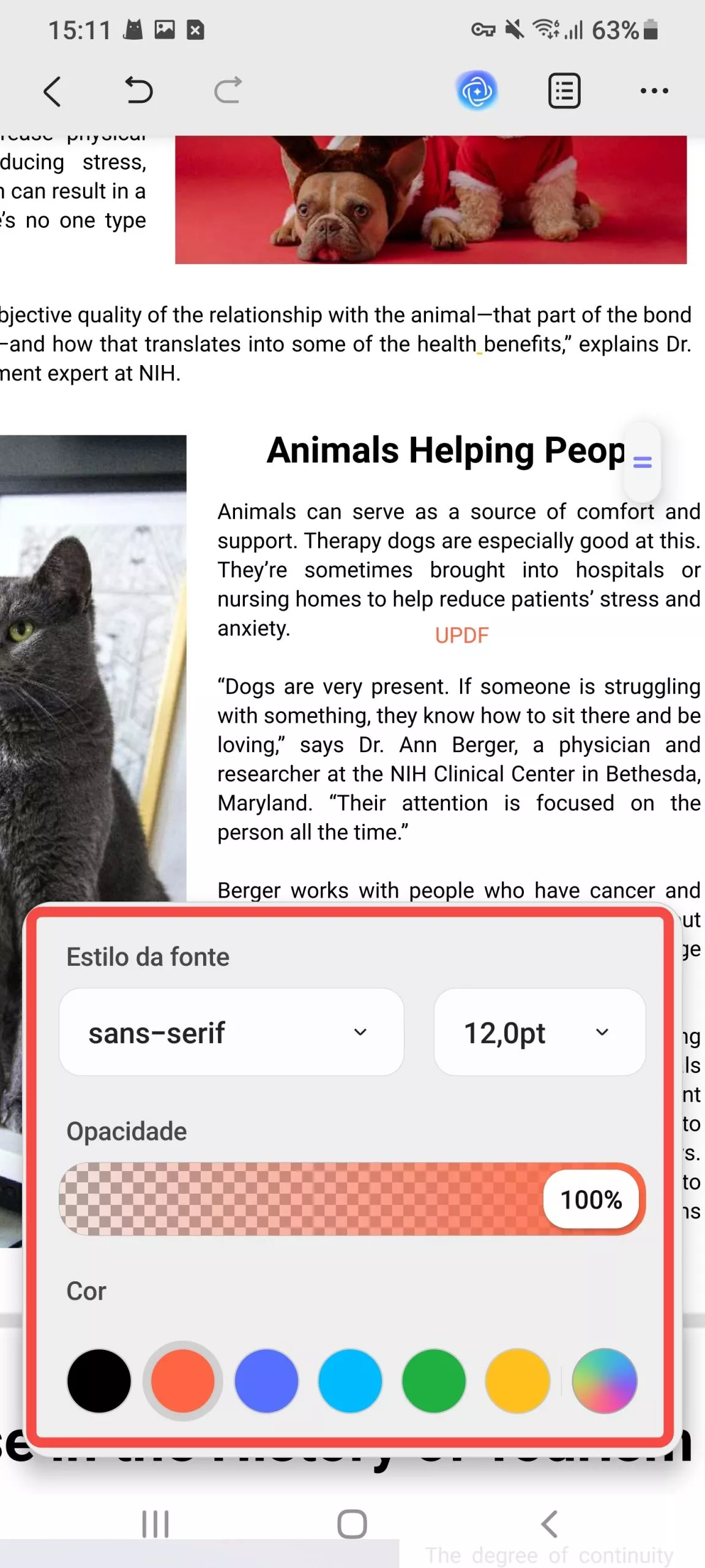 editar comentário de texto